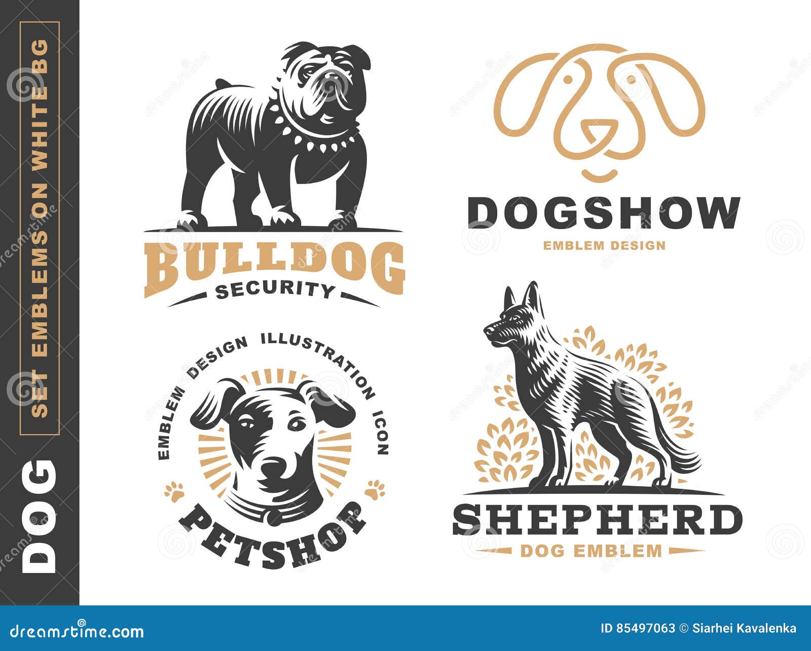 Set Logo Illustration Dog, Pet Emblem on White Background Stock Vector