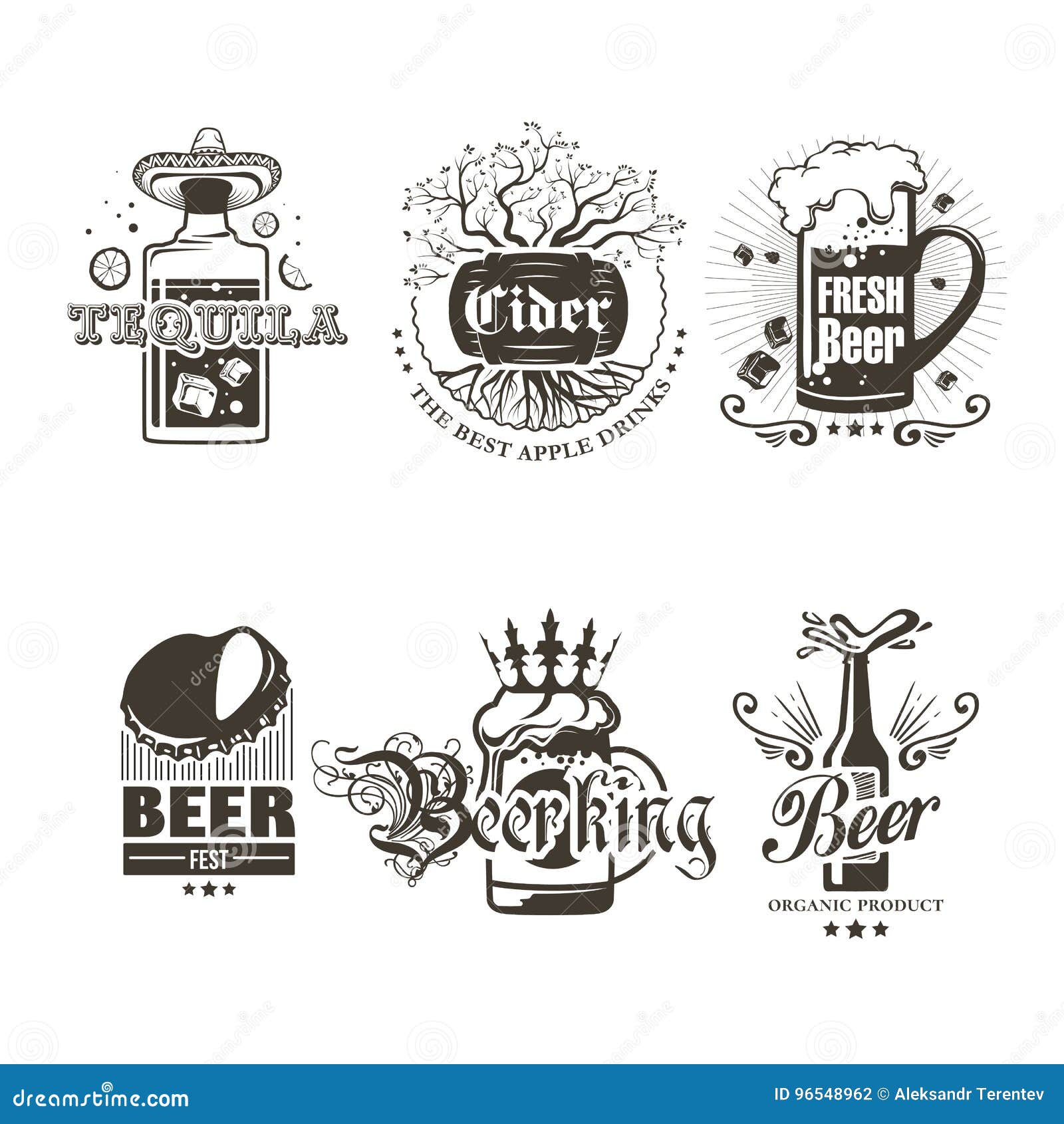 Set Of Logos Of Alcoholic Beverages Stock Vector Illustration