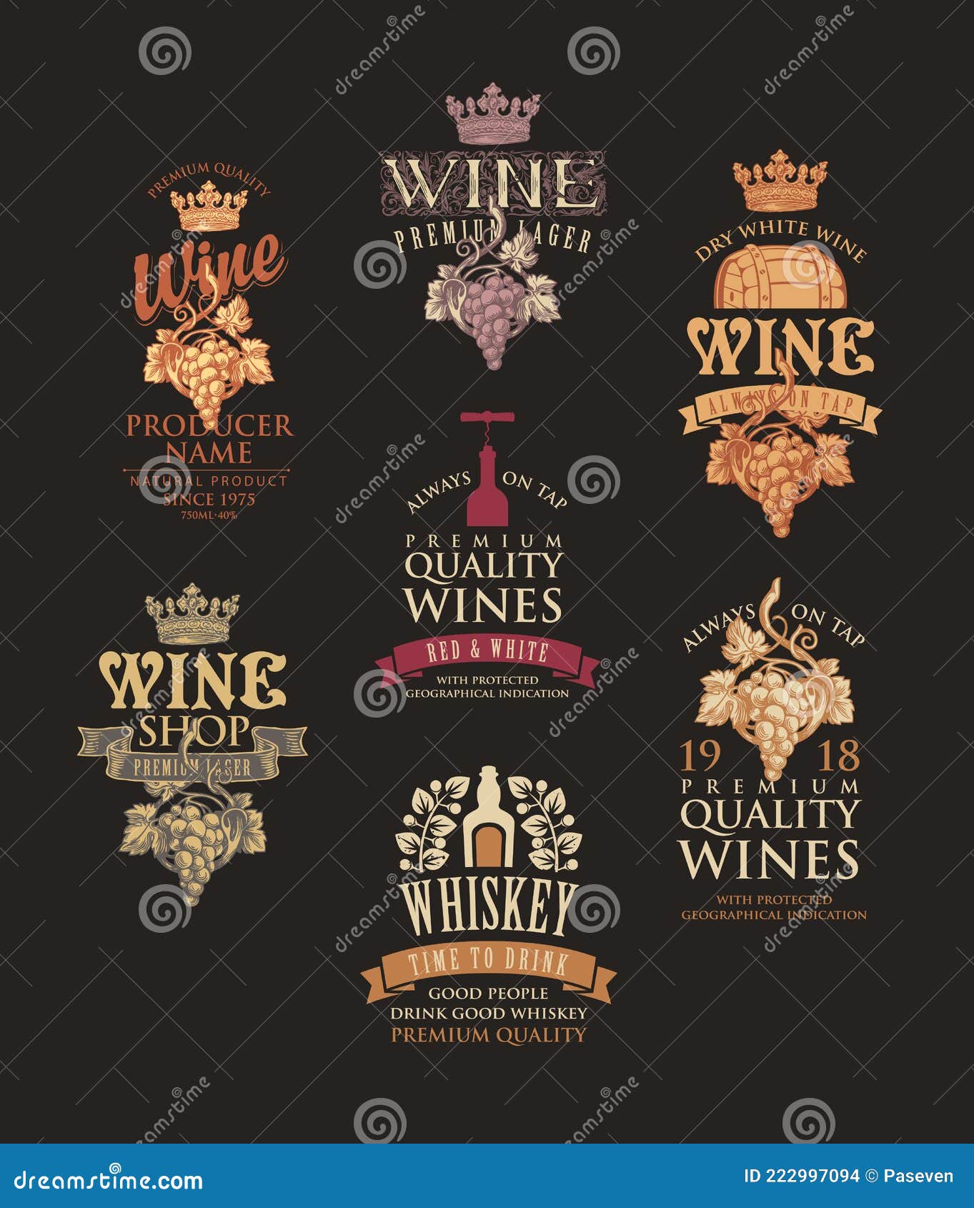 Set of Logos for Alcoholic Drinks in Vintage Style Stock Vector ...