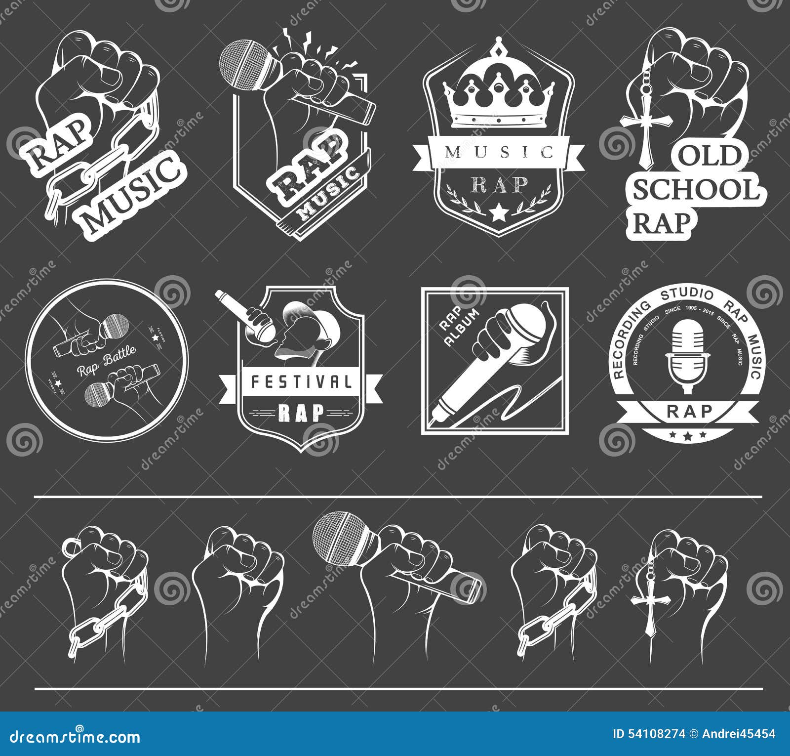 Set Logos And Badges Rap Music Stock Illustration Illustration Of Icon Hand