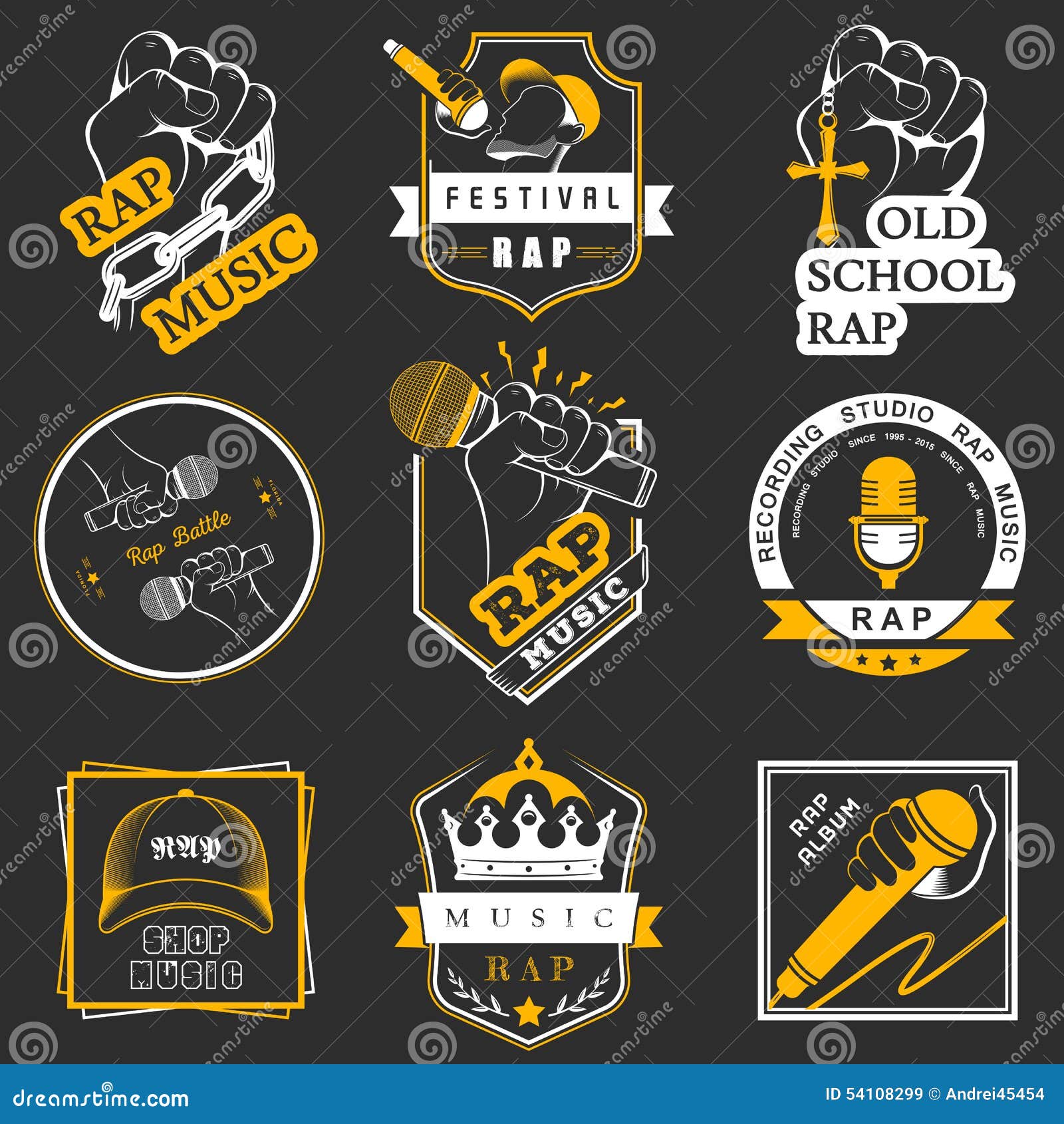 Set Logos and Badges Rap Music Stock Illustration - Illustration of hand,  background: 54108299