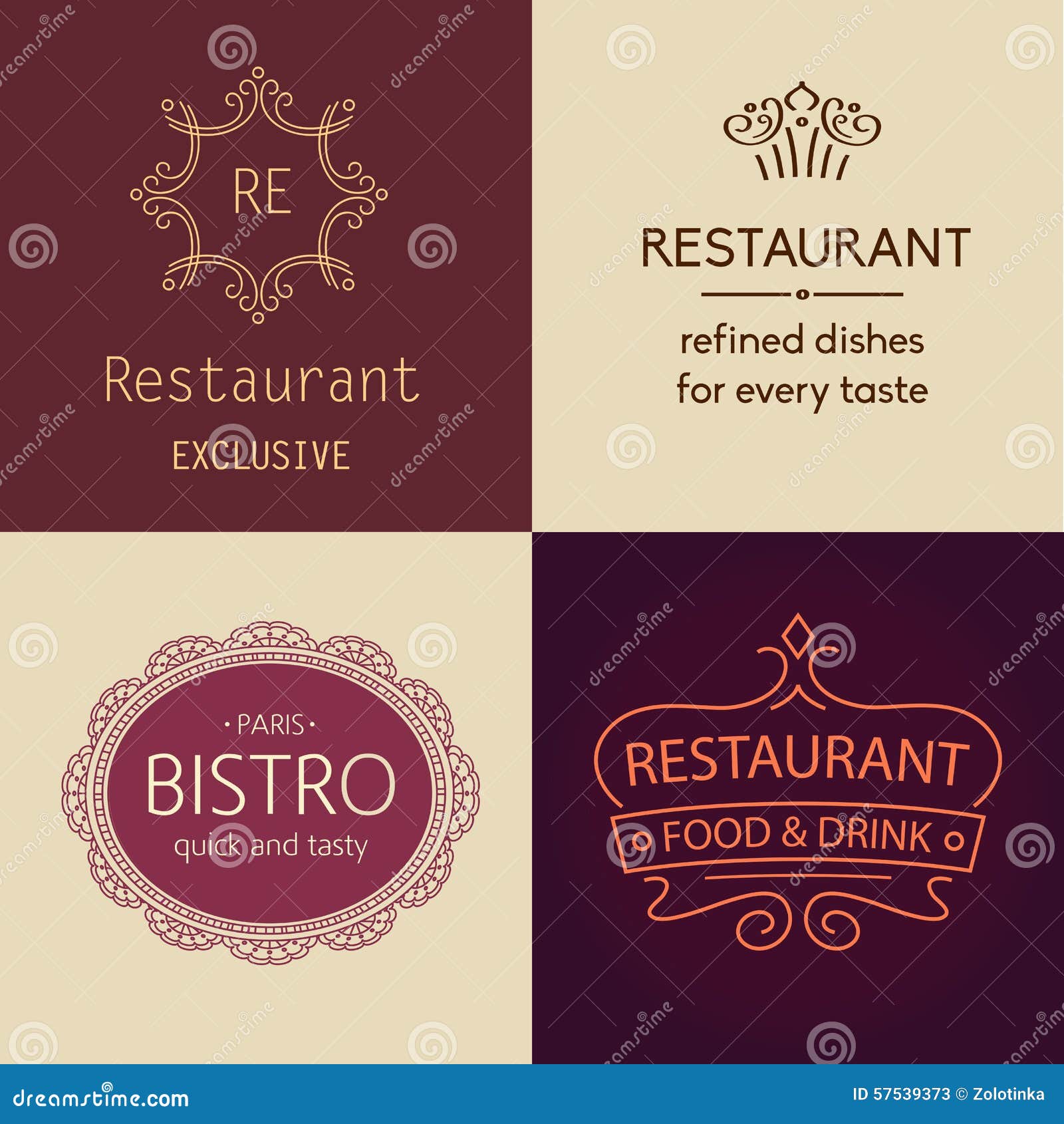 Set Of Logos For Restaurants Bars Cafes Bistros Stock - 