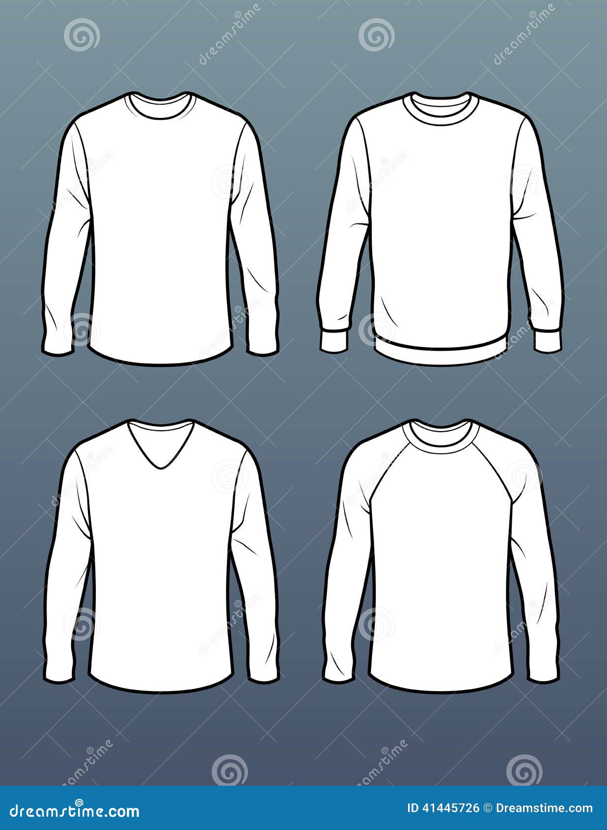 Download Set Of 4 Long Sleeve T Shirt Templates Stock Illustration ...