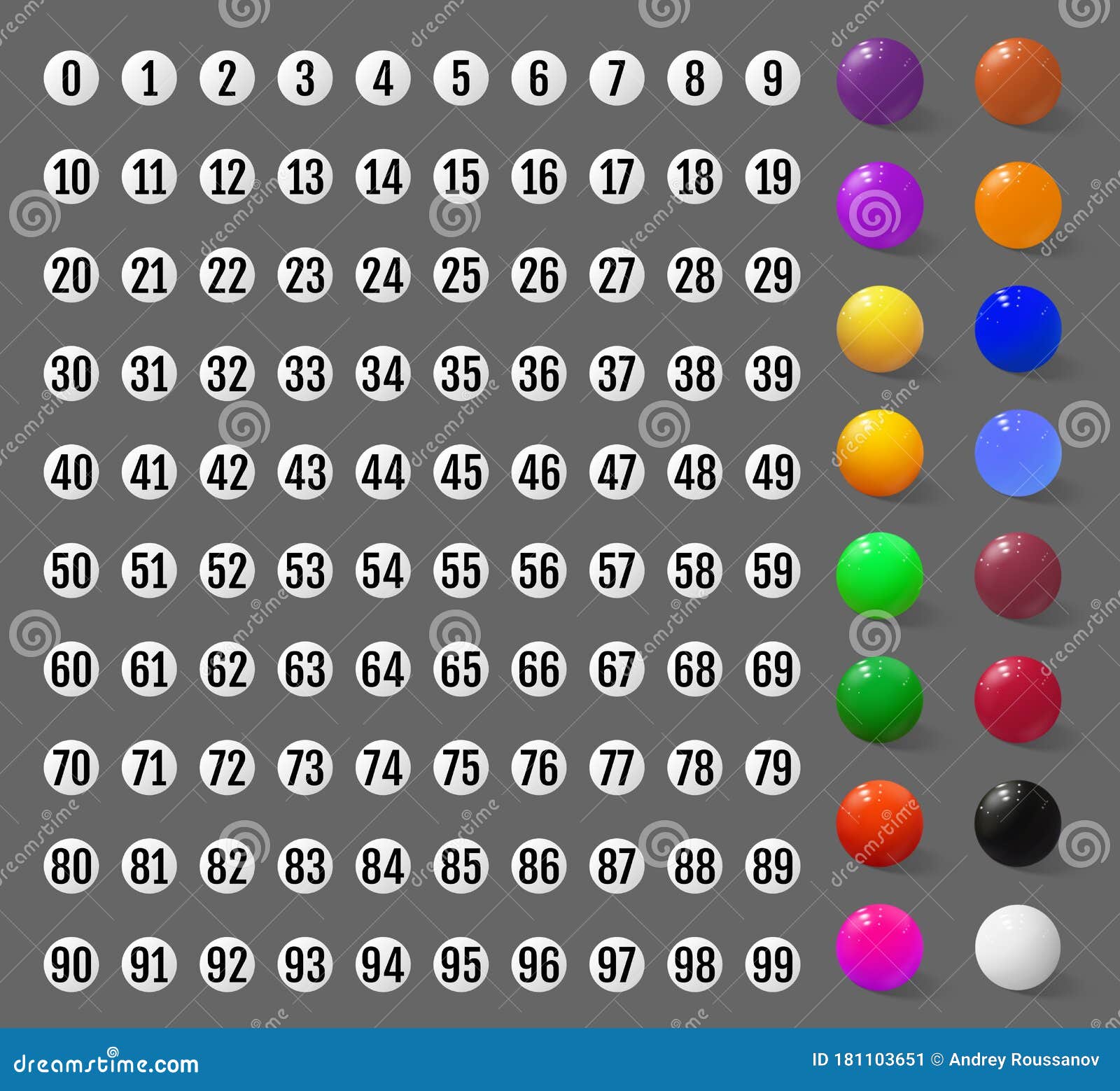 Set of Lotto Balls and Numbers To Them. Vector Stock Vector