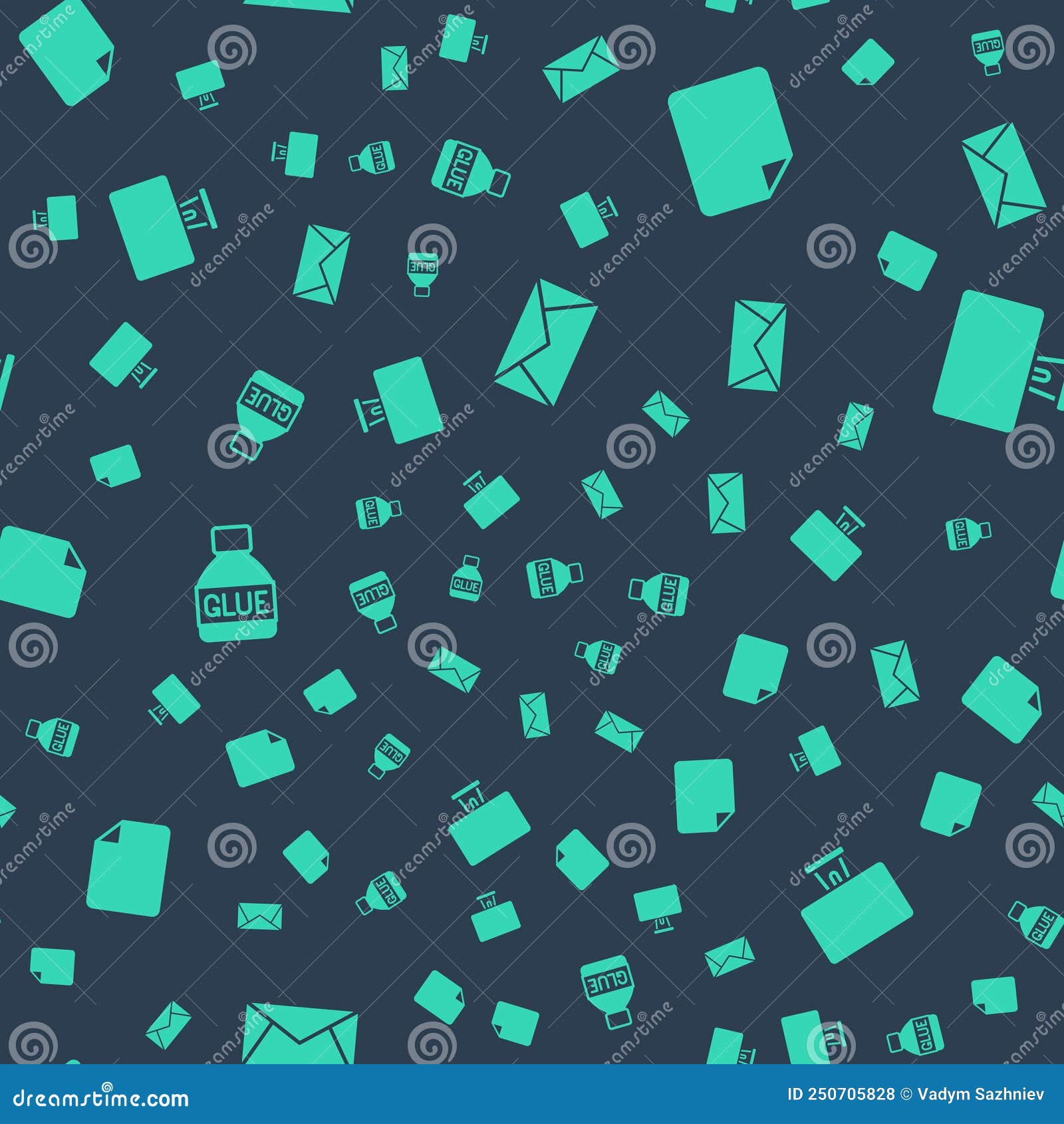 set mail and e-mail, file document, glue and computer monitor on seamless pattern. 