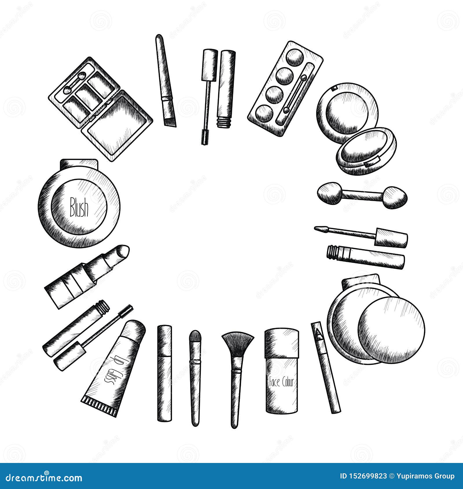 Set of Make Up Accessories Drawing Stock Vector Illustration of