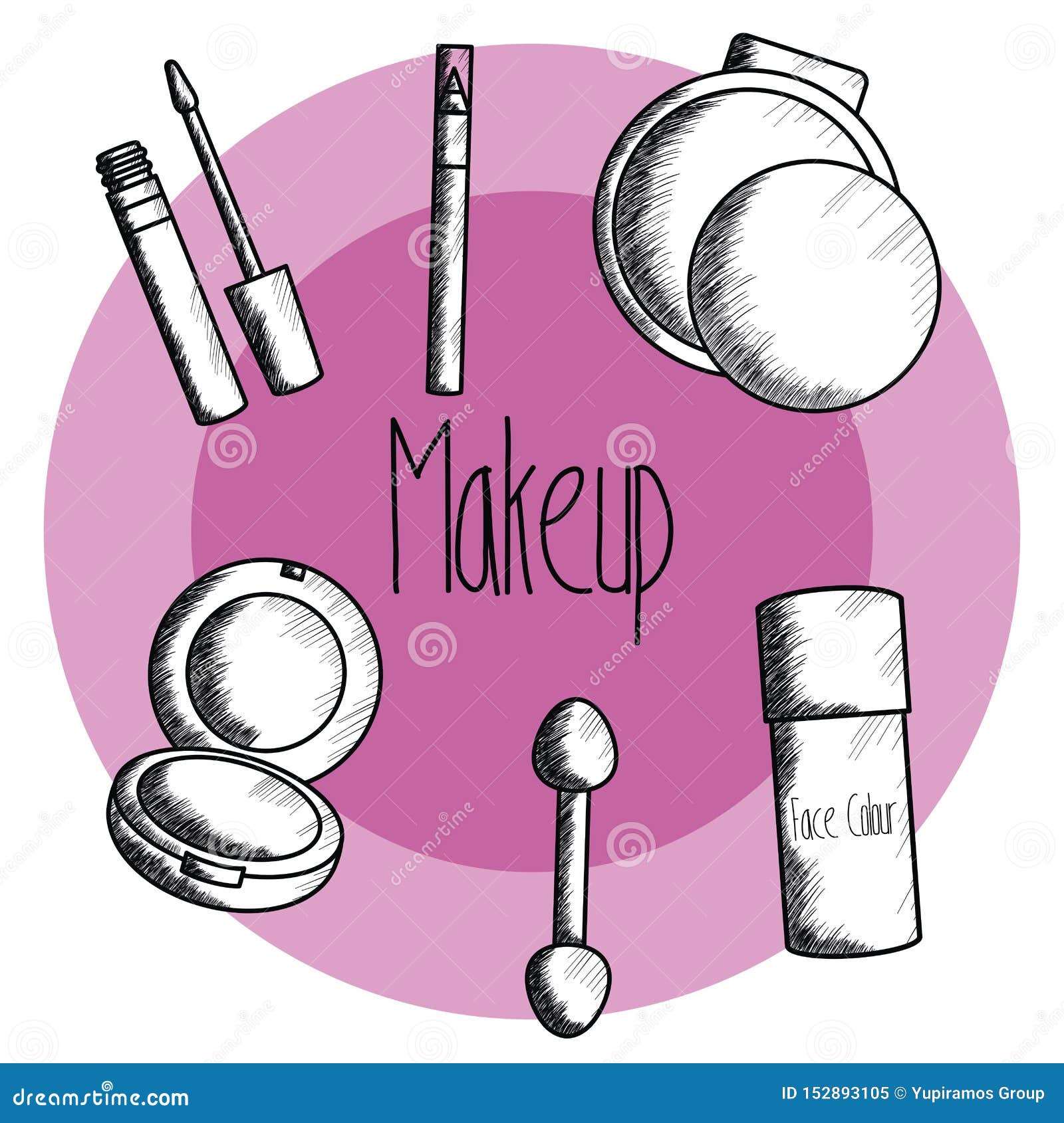 Set of Make Up Accessories Drawing Stock Vector Illustration of