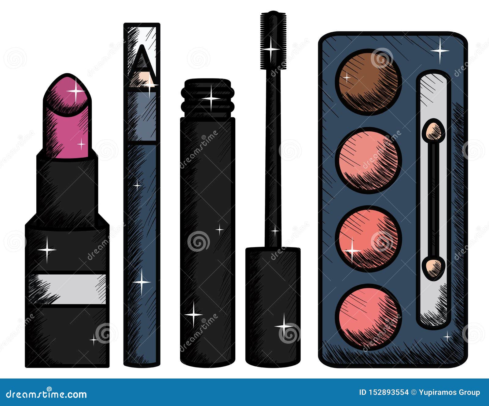 Set of Make Up Accessories Drawing Stock Vector Illustration of