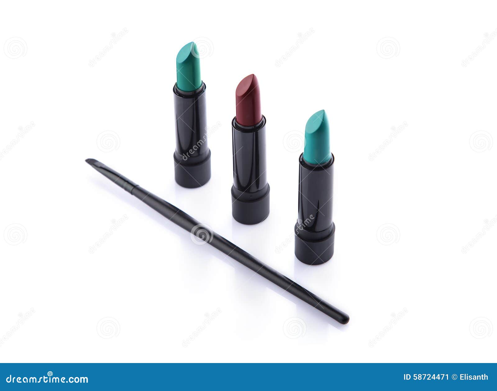 Set of Makeup Brush and Three Lipsticks in Bright Creative Color Stock