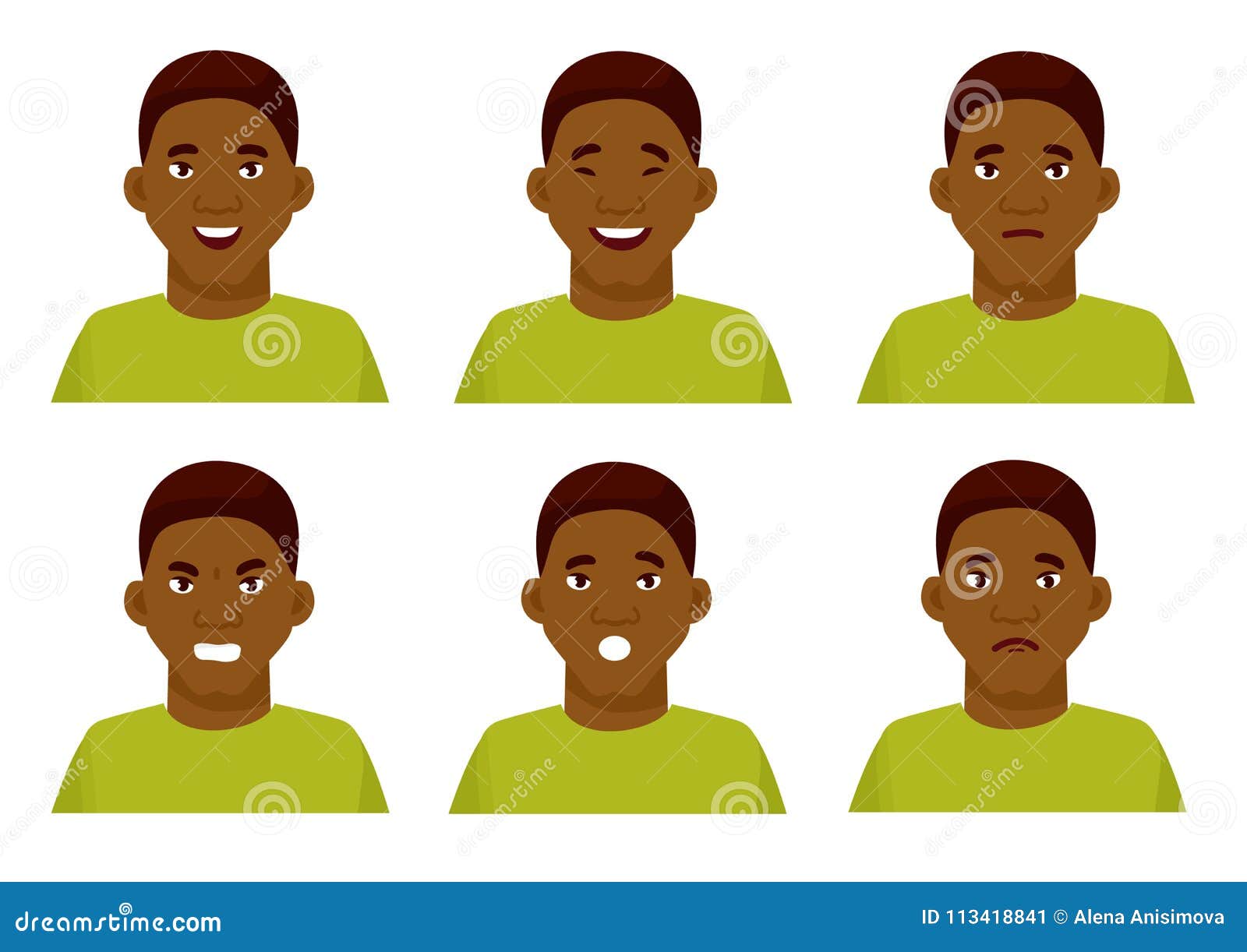Download Set Of Male Facial Emotions. African American Guy Emoji ...