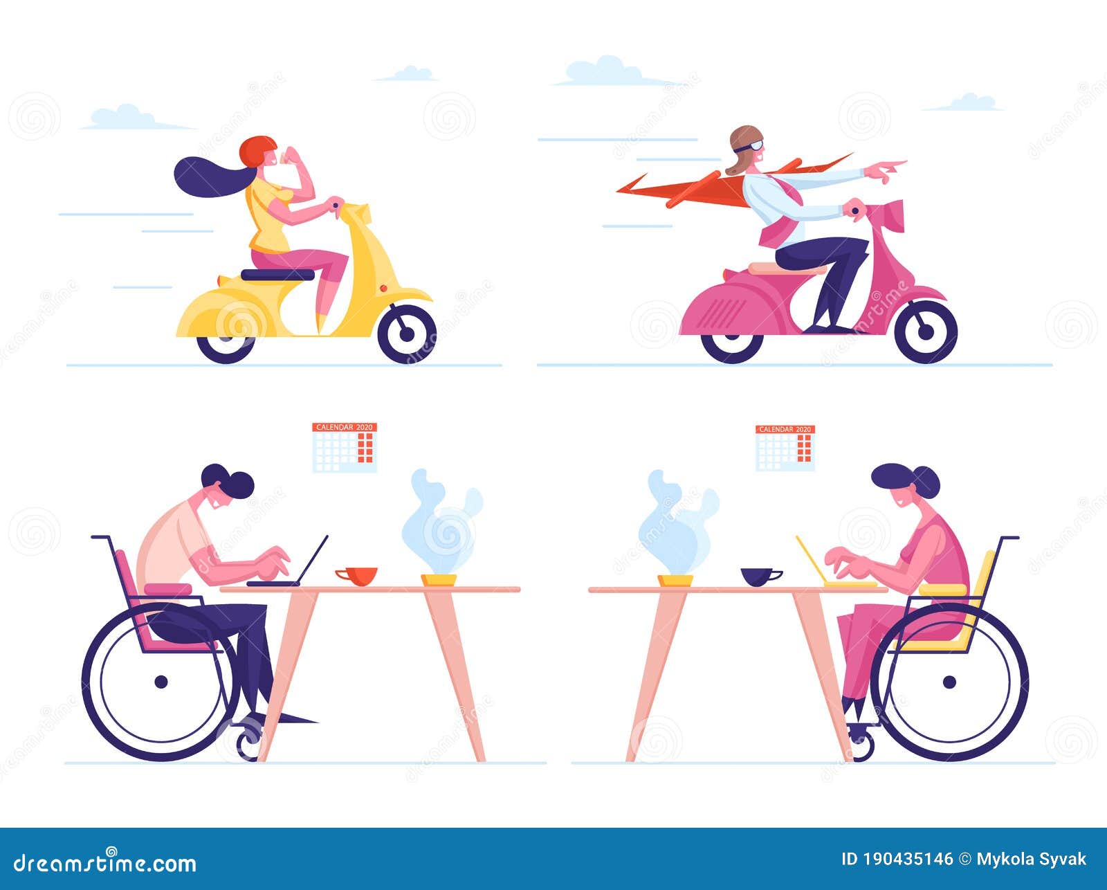 Set of Male and Female Business Characters Riding Scooter. Man in Super  Hero Cloak Driving Moped Stock Vector - Illustration of hero, male:  190435146