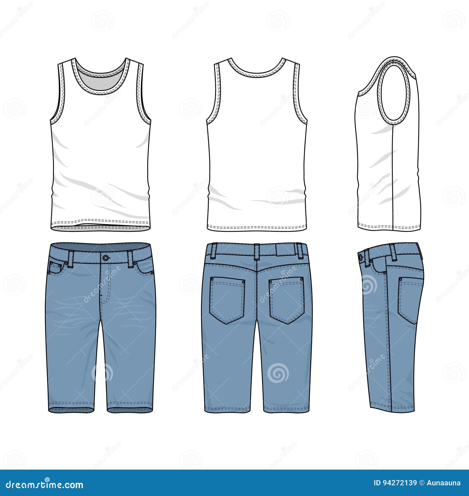 Set of Male Vest and Jeans Shorts. Stock Illustration - Illustration of ...