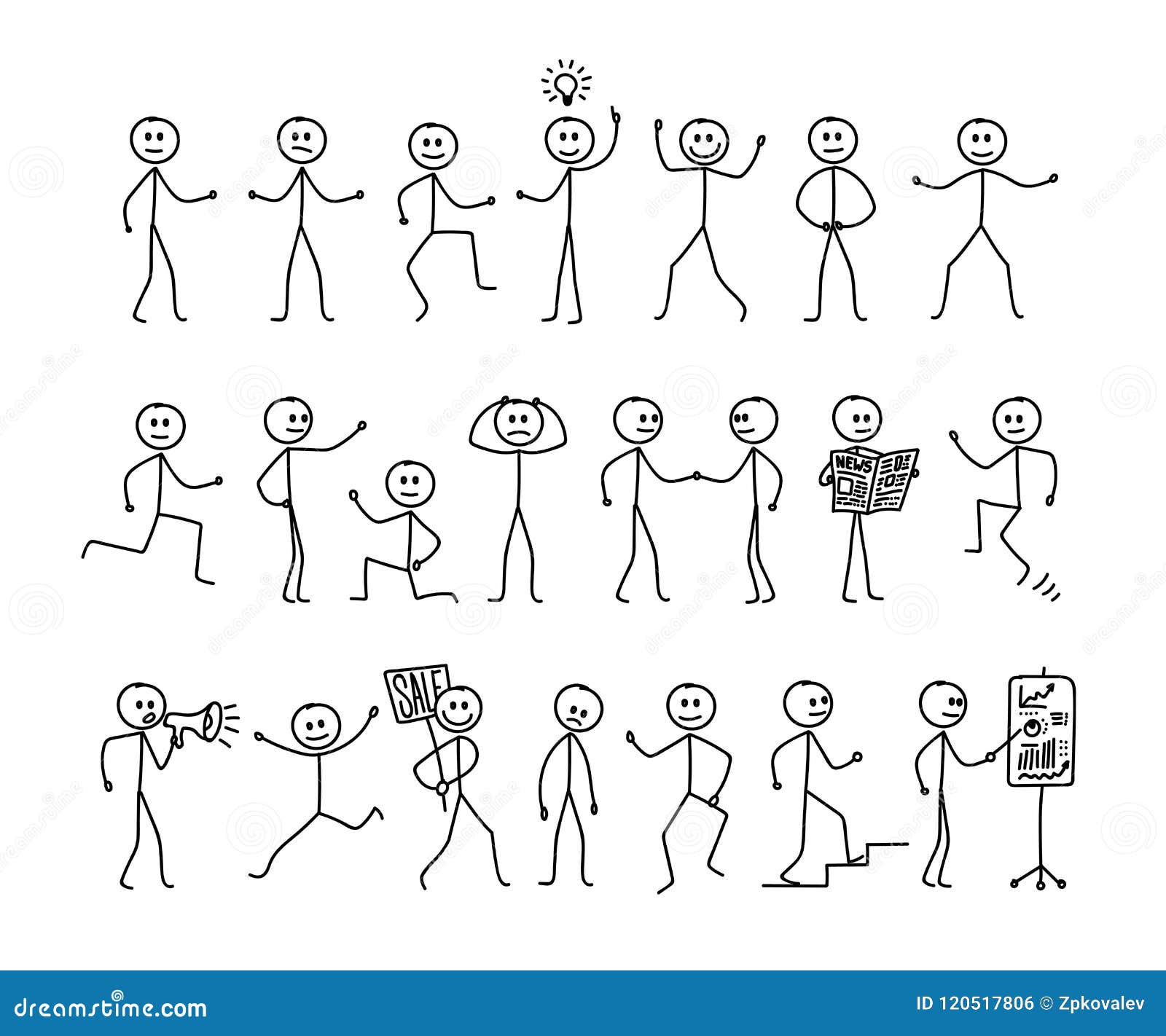 Set of Man Drawing, Different Poses, Stick Figure People Pictogram.  Freehand Drawing. Vector Illustration Stock Illustration - Illustration of  cartoon, isolated: 120517806, stick man drawing 