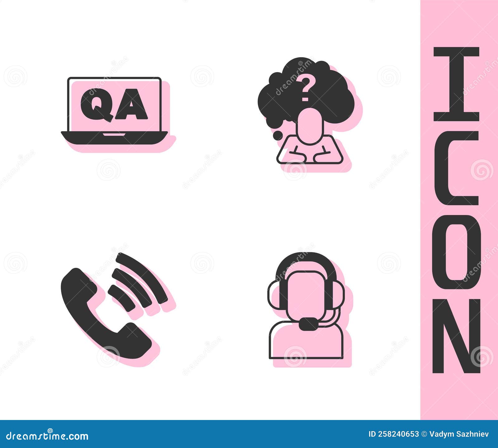 Set Man with a Headset, Question and Answer, Telephone 24 Hours Support