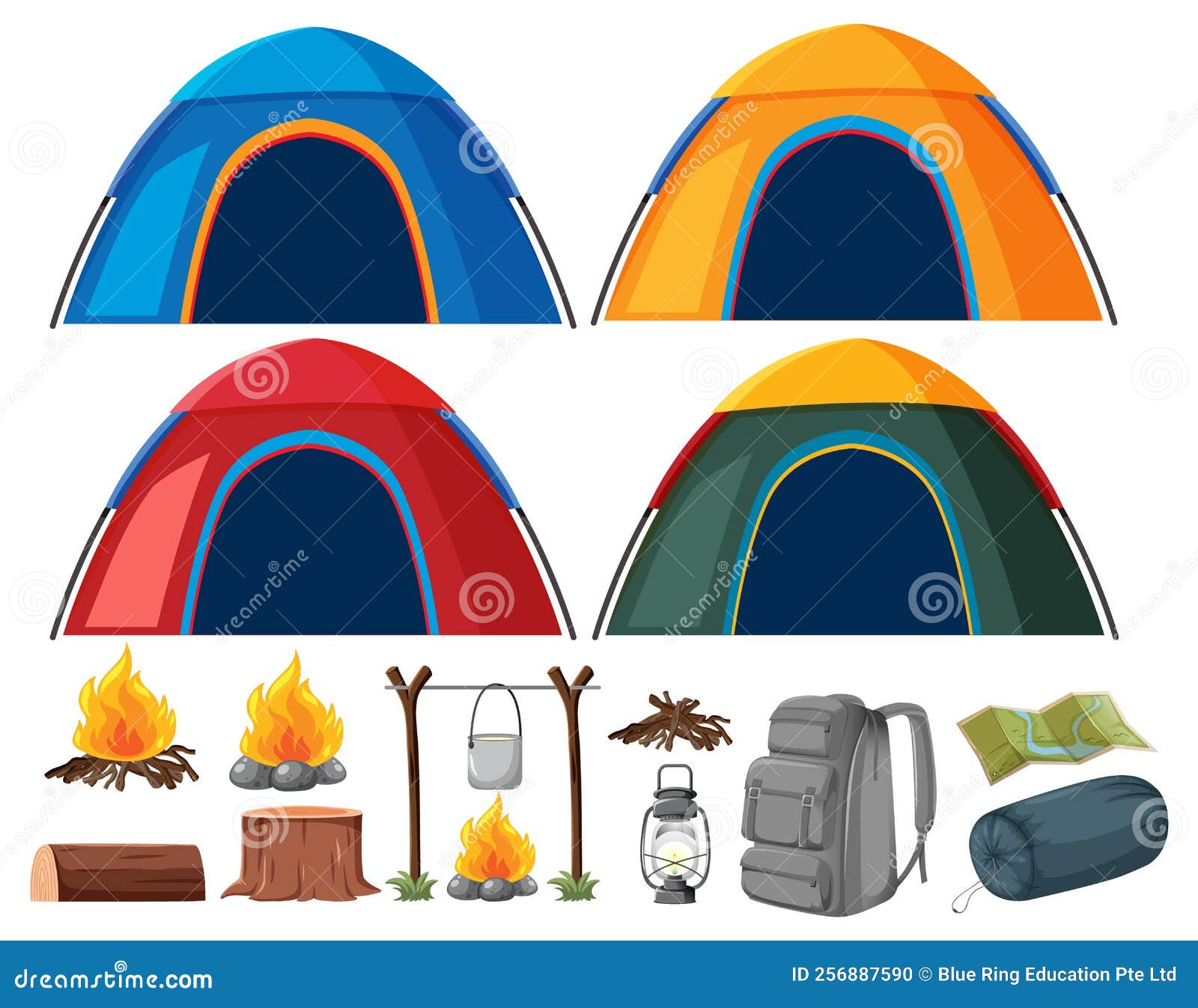 Set of Many Camping Elements Stock Vector Illustration of clip, cartoon 256887590