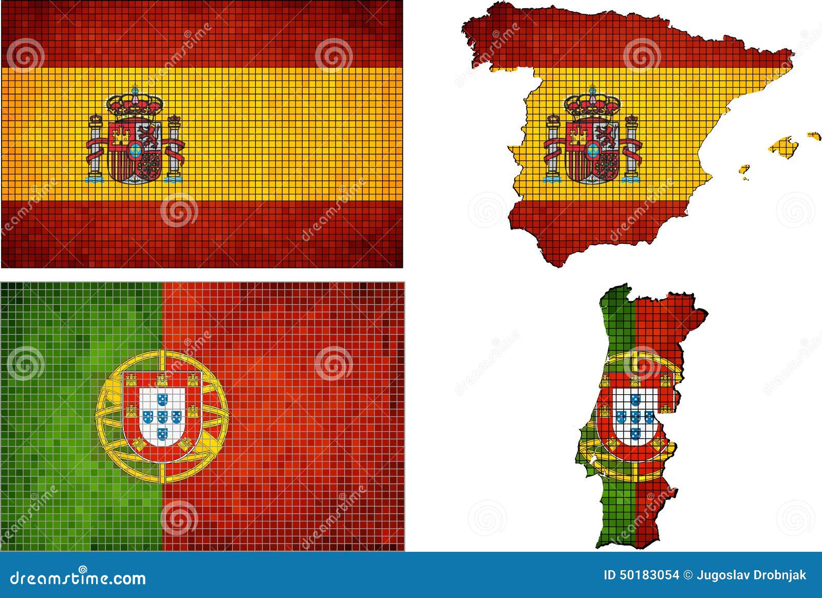 Set of Maps and Flags of Spain and Portugal Stock Vector - Illustration