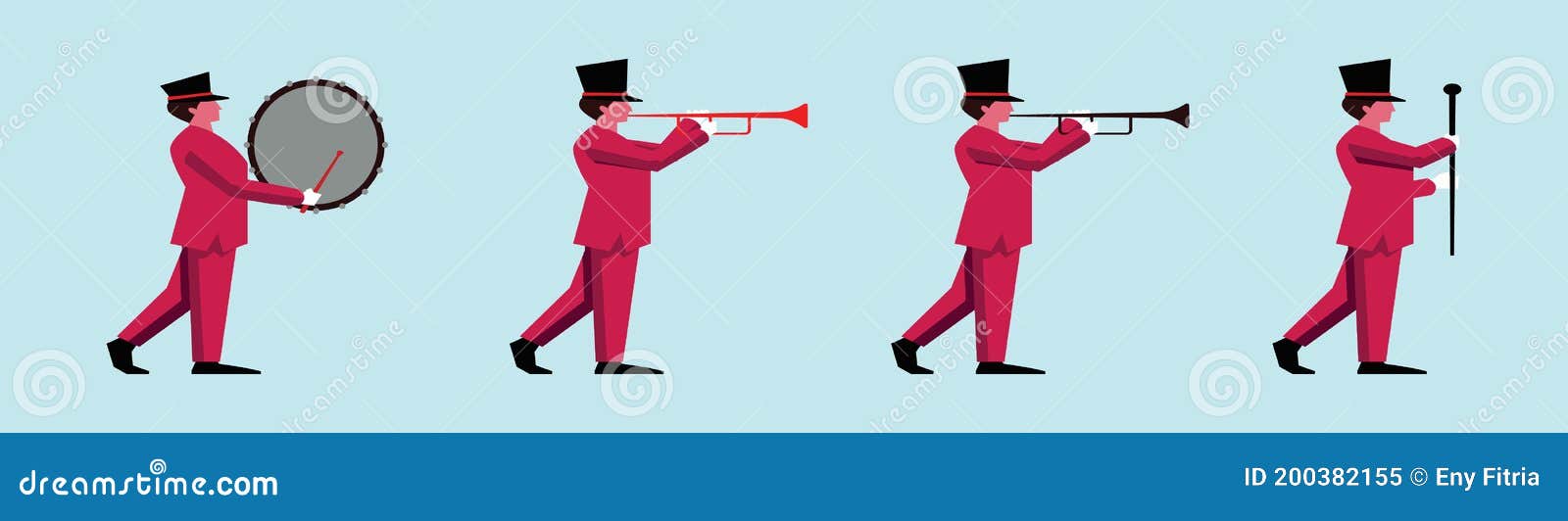 Set of Marching Band Cartoon Icon Design Template with Various Models