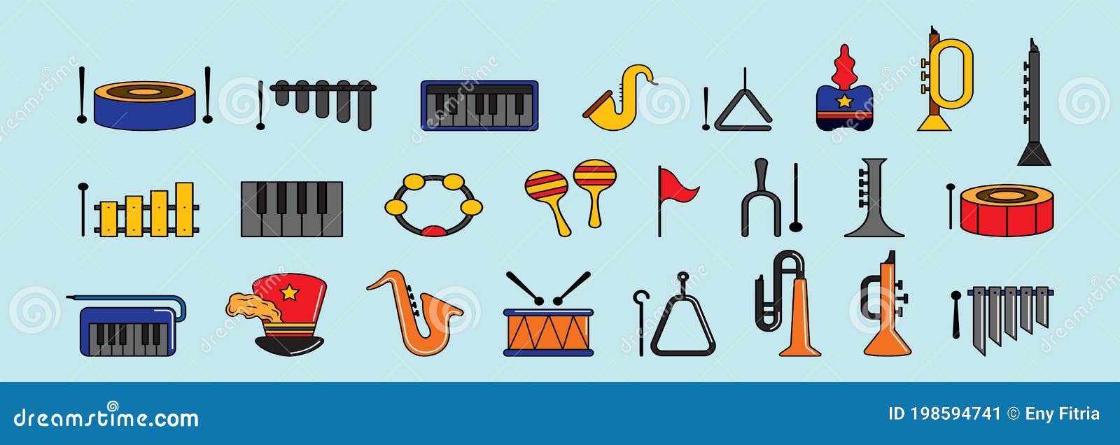 Set of Marching Band Icon and Element Design with Various Models Vector