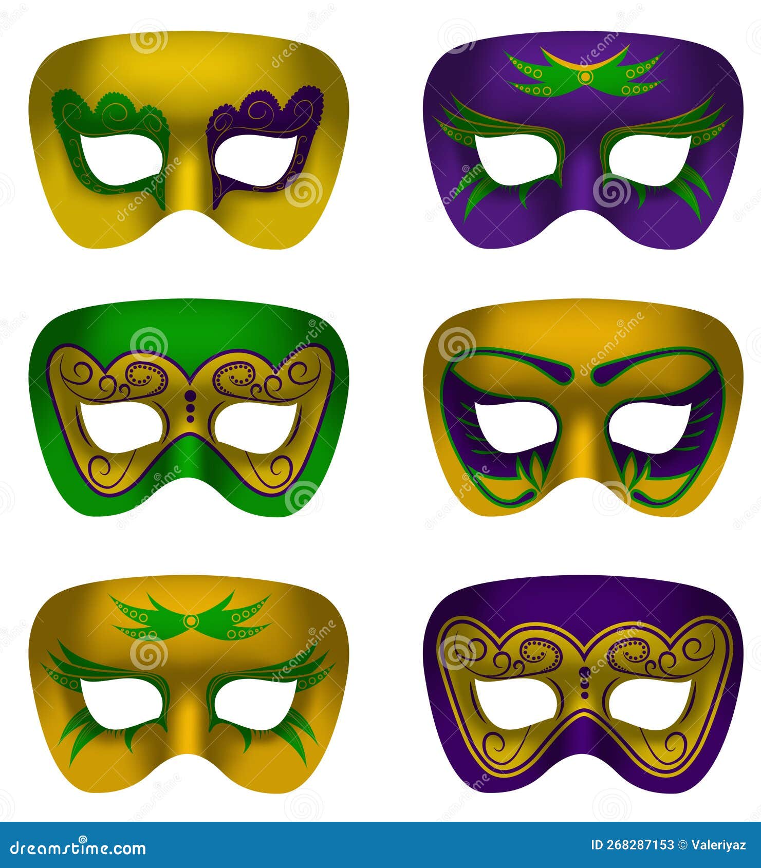 Set of Mardi Gras Masks on White Background. Vector Illustration Stock