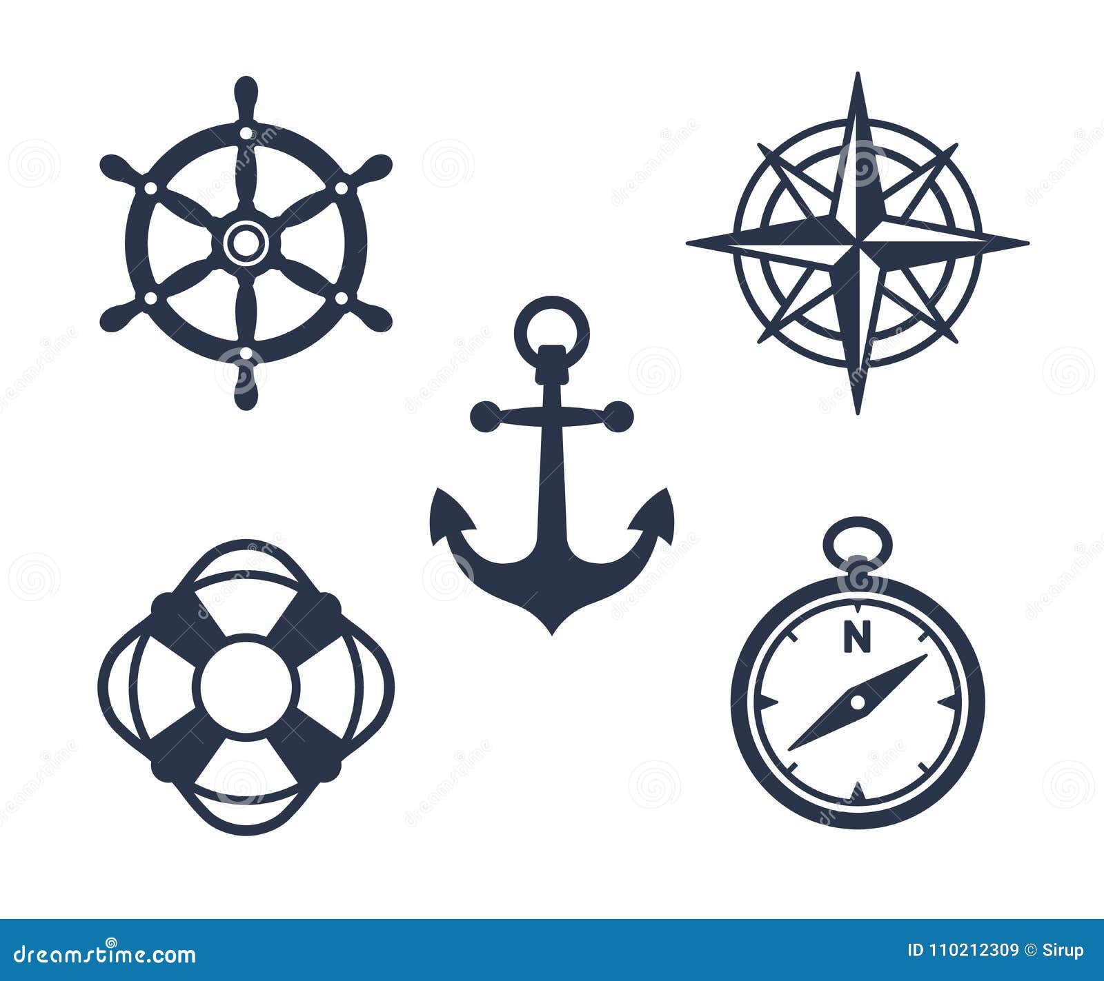 set of marine, maritime or nautical icons