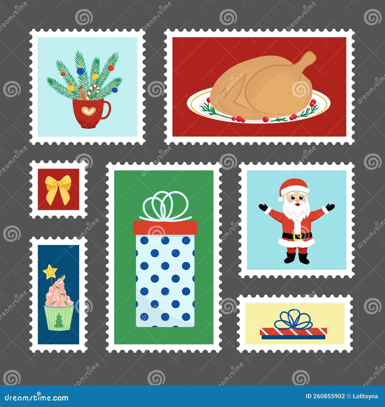 Set Marks. Christmas Stamps. Flat, Cartoon, Vector Stock Vector