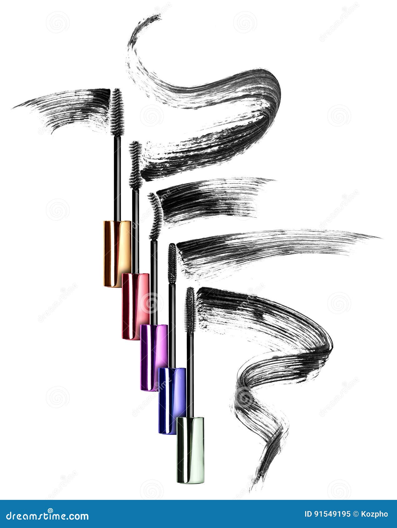 Set of Mascara Brushes with Different Mascara Strokes Stock Image