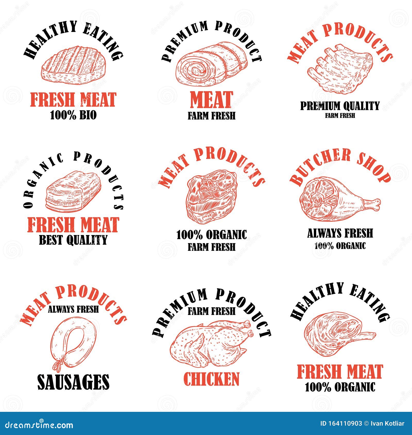 Set of Meat Products Labels. Design Element for Poster, Logo, Emblems