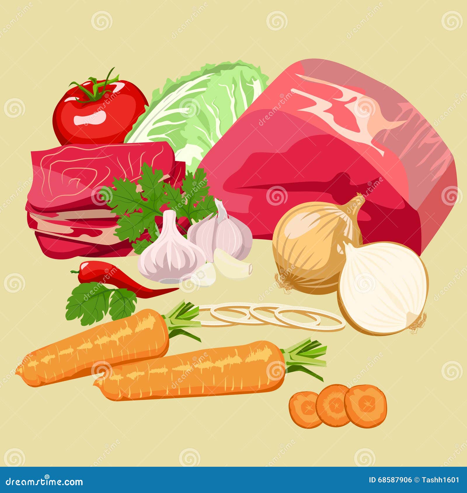 Set of meat and vegetables stock vector. Illustration of health 68587906