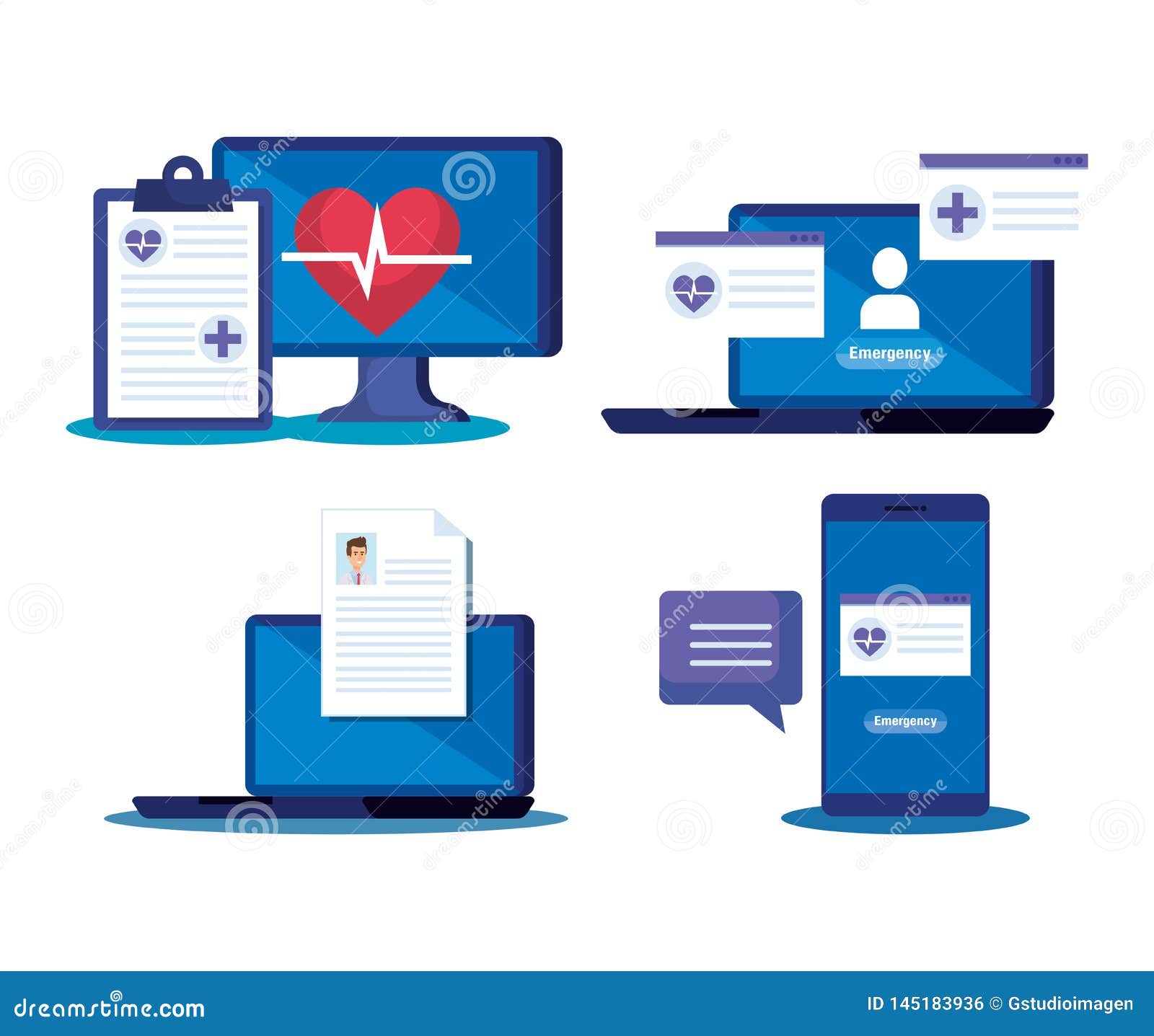 Set Medical Diagnosis and Online Technology Service Stock Vector Illustration of medicine