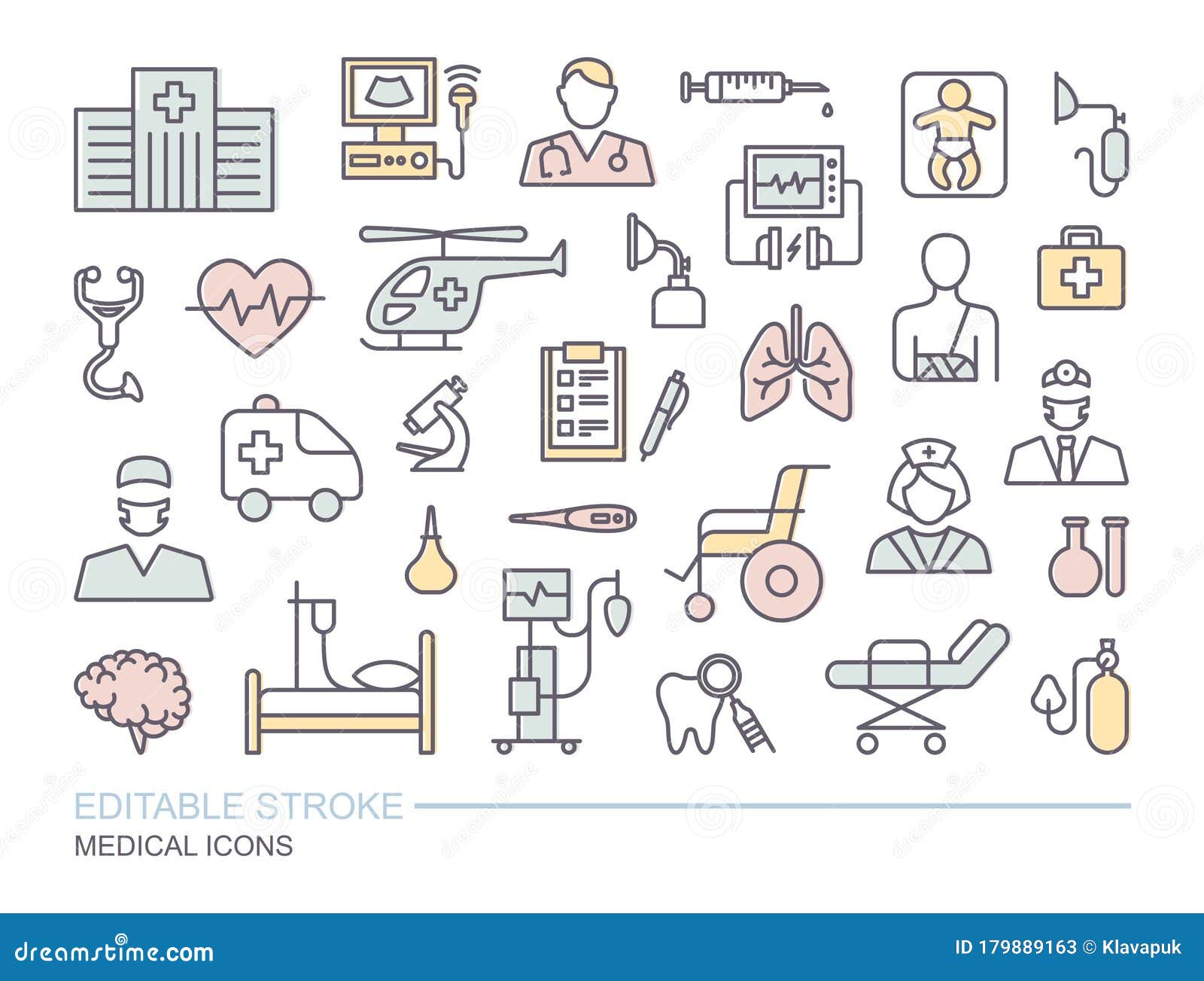 set of medical on the theme of diagnostics, treatment, and hospital. linear icons with editable stroke