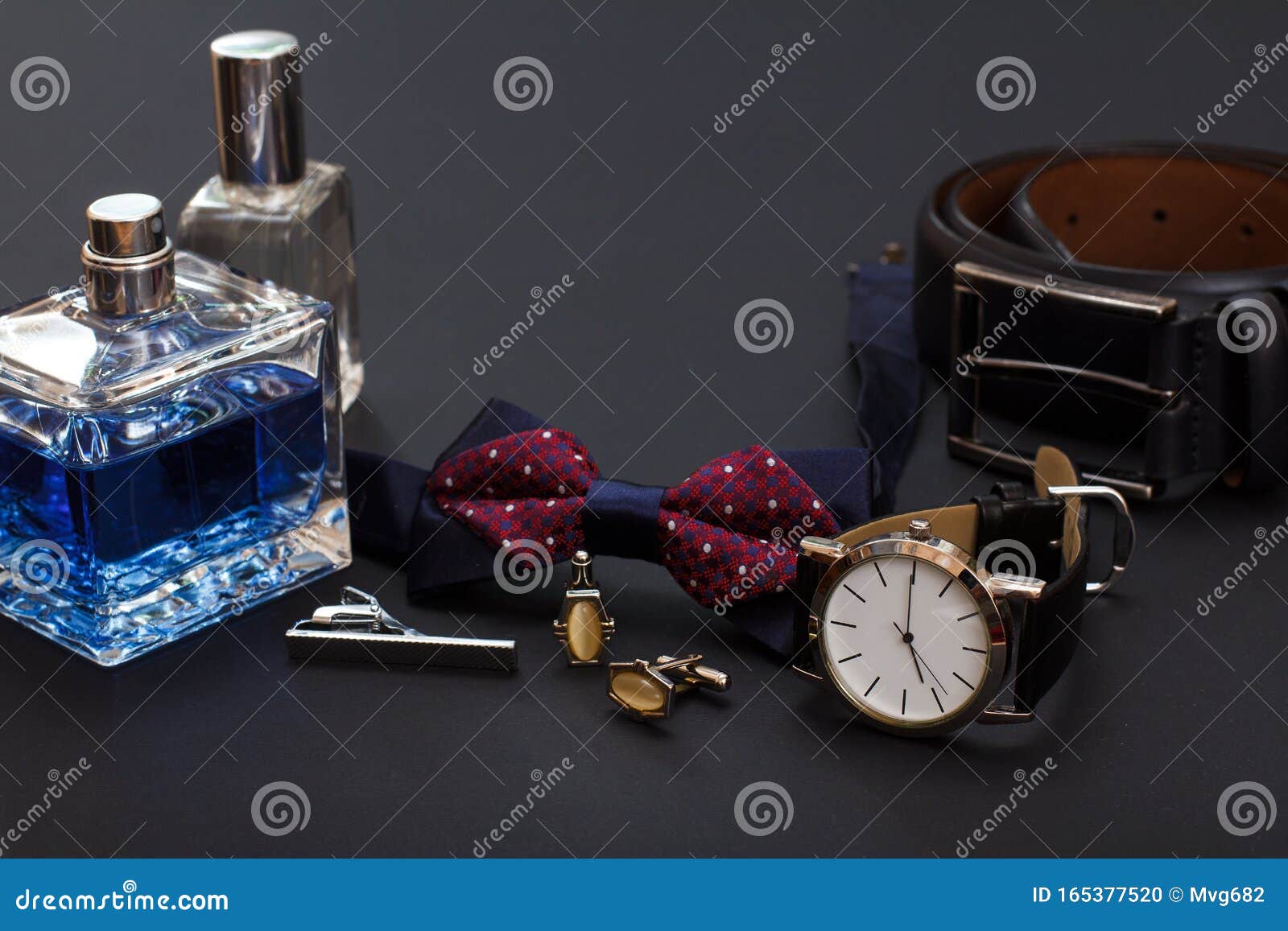 Set of Men Accessories in Business Style and Gift Box Stock Photo