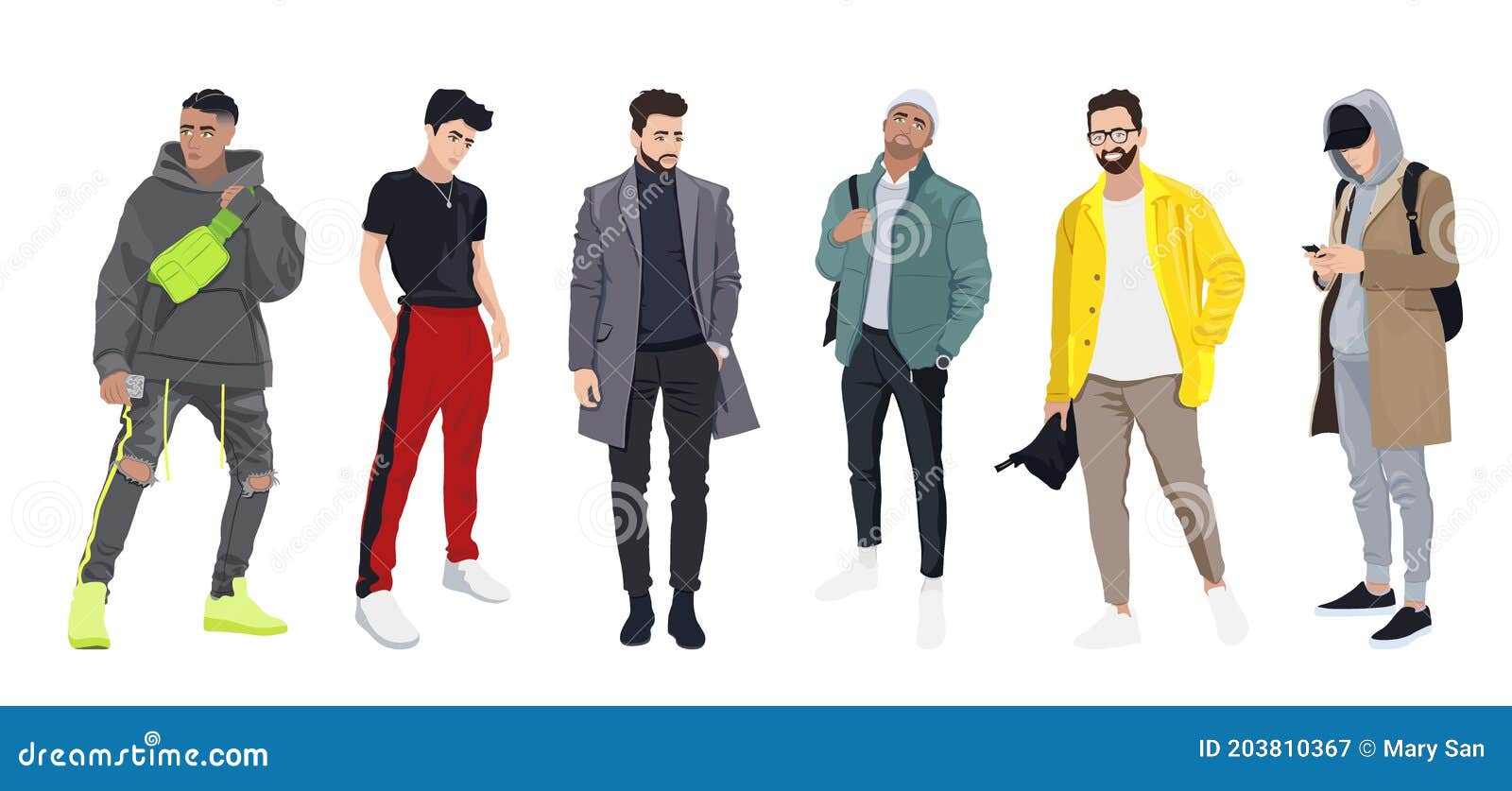 Set of Men Dressed in Stylish Trendy Clothes - Fashion Street