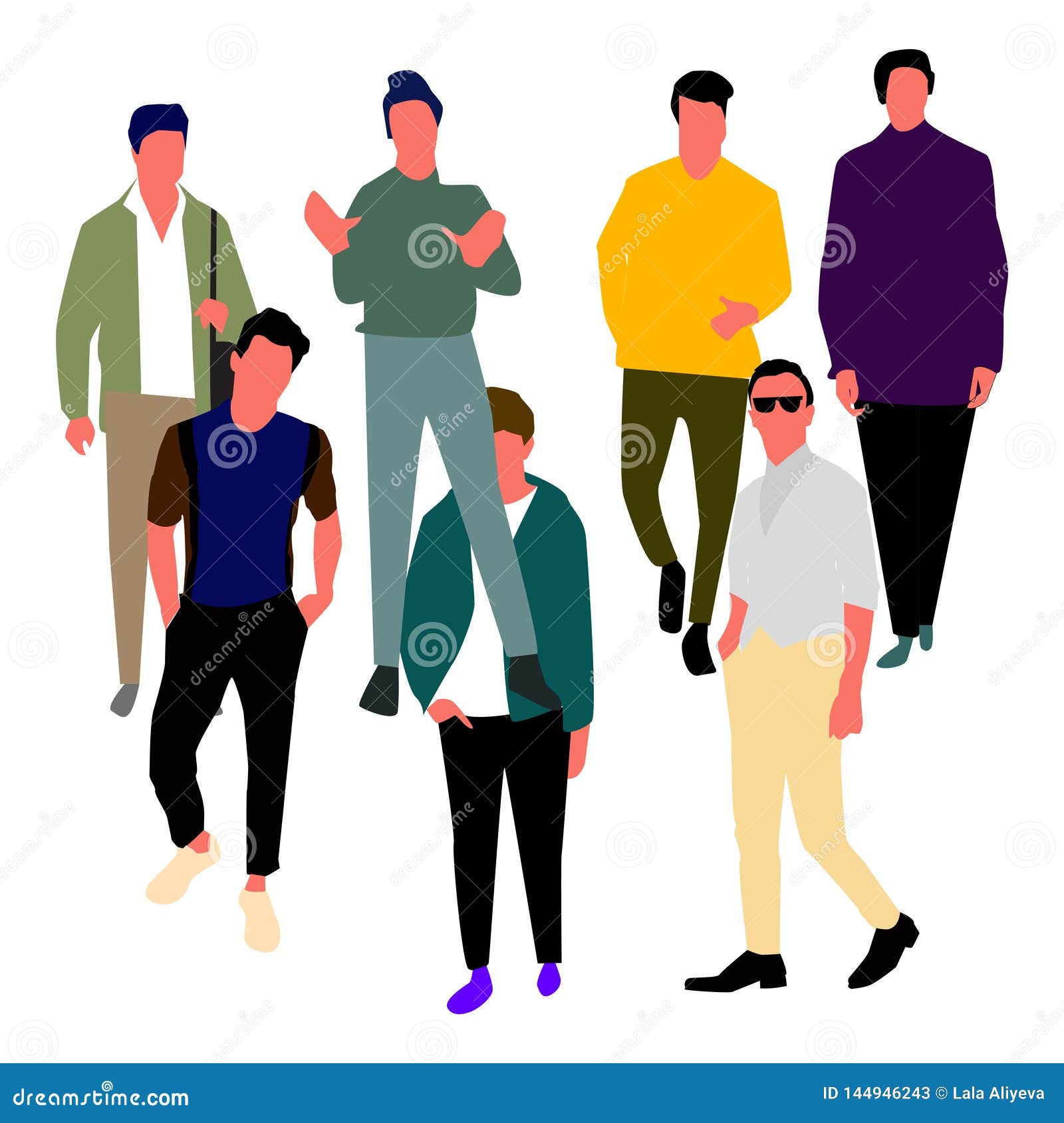 Set Of Men In Fashion Clothes. Vector. Stock Vector - Illustration of
