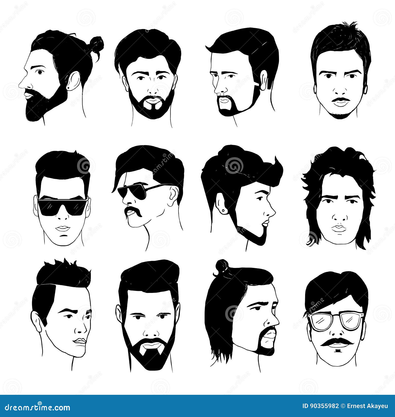 Set Of Men Hairstyle With Beards And Mustache Collection Of