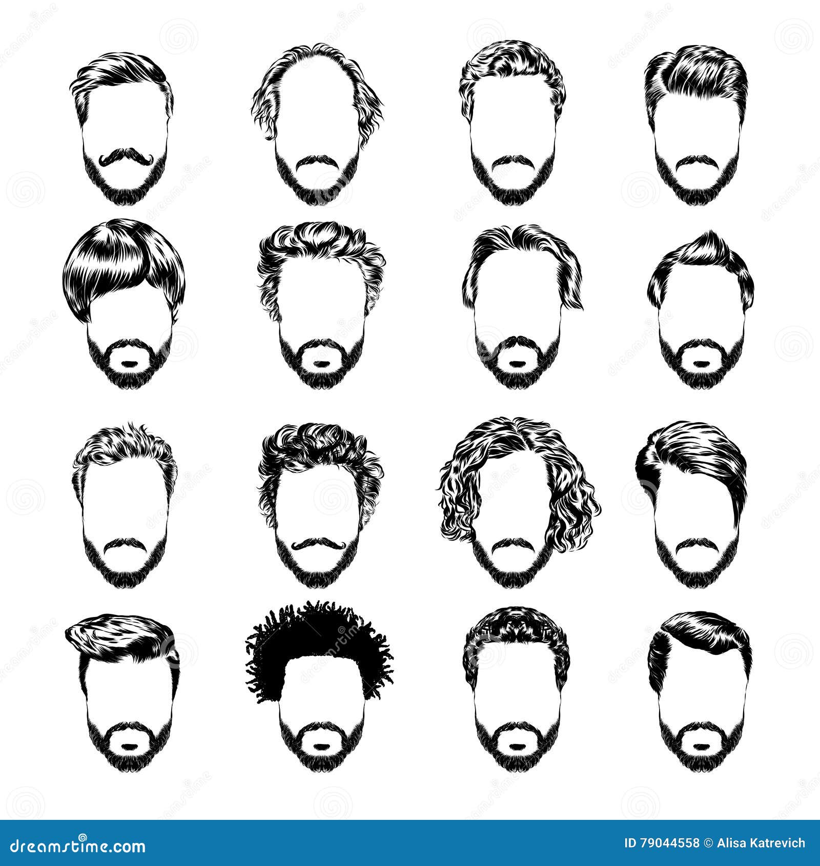 Set of Men S Hairstyles, Beards and Mustache. Hand-drawn Sketch. Vector  Illustration Stock Vector - Illustration of adult, hipster: 79044558