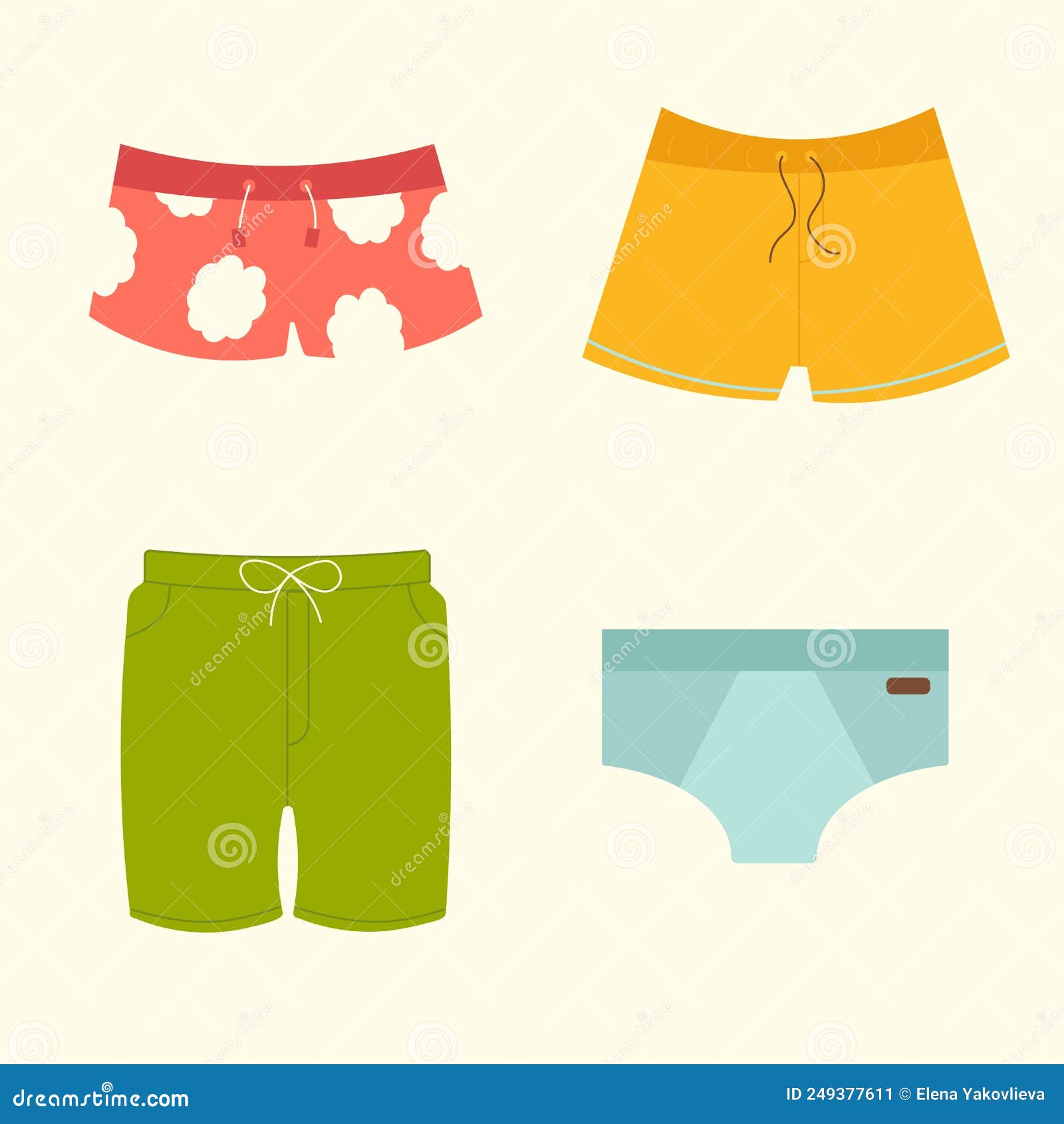 A Set of Men S Swimsuits of Different Kinds Stock Vector - Illustration ...