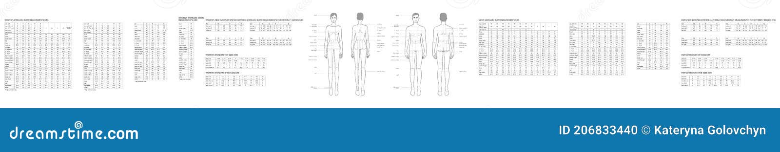 set of men and women body parts terminology measurements and size charts  for clothes and accessories