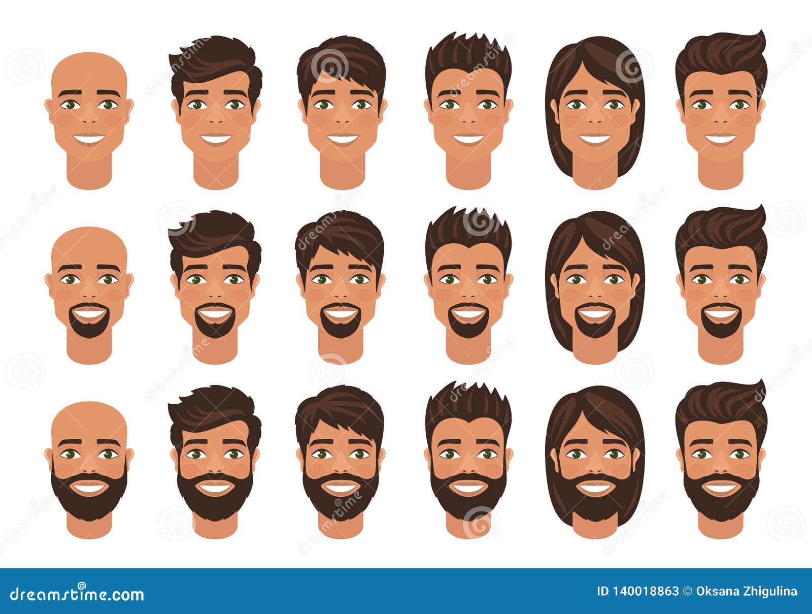 Set of Mens Avatars with Various Hairstyle: Long or Short Hair, Bald, with  Beard or without. Stock Vector - Illustration of avatar, icon: 140018863