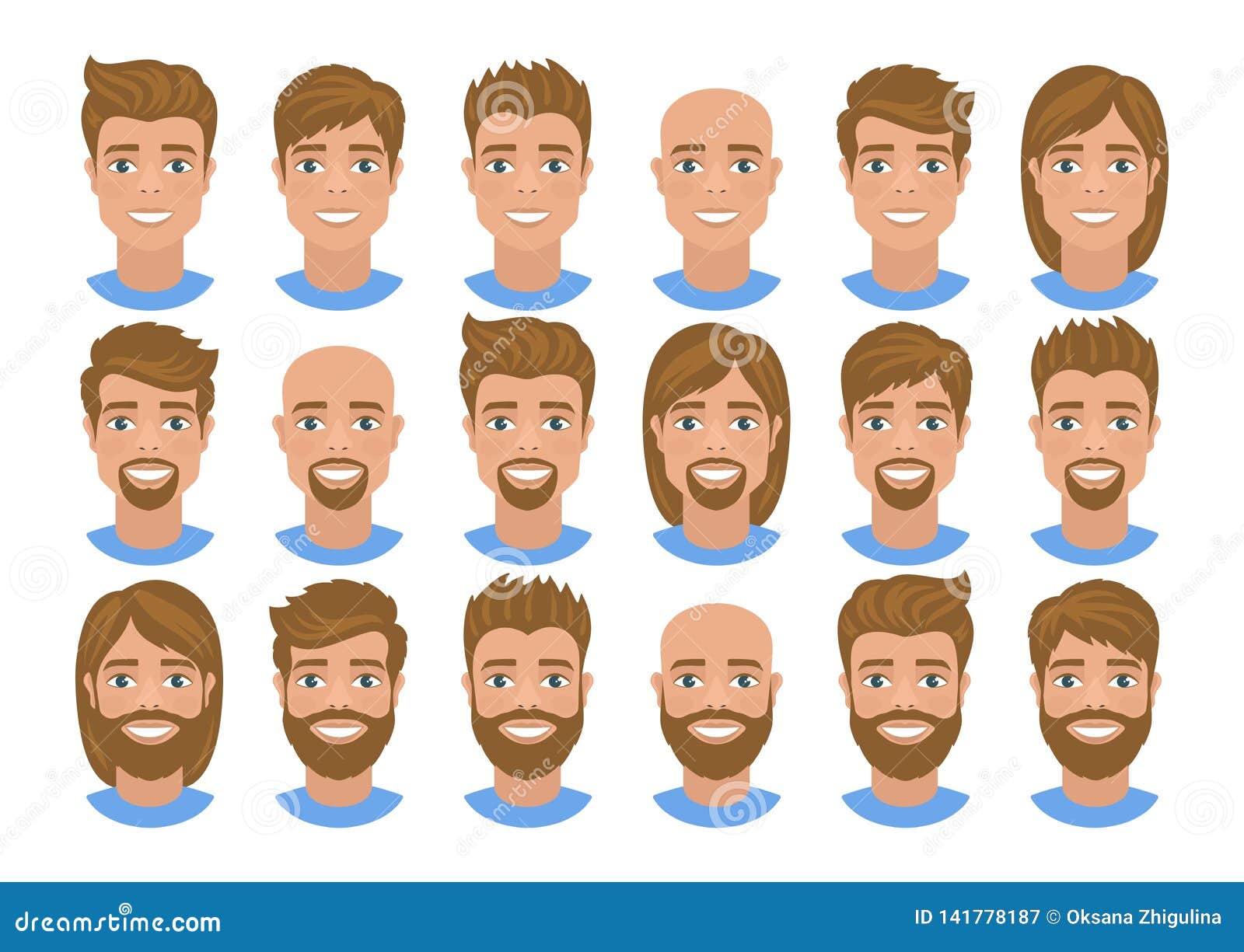 Set of Mens Avatars with Various Hairstyles: Long or Short Hair, Bald, with  Beard or without. Stock Illustration - Illustration of black, diversity:  141778187