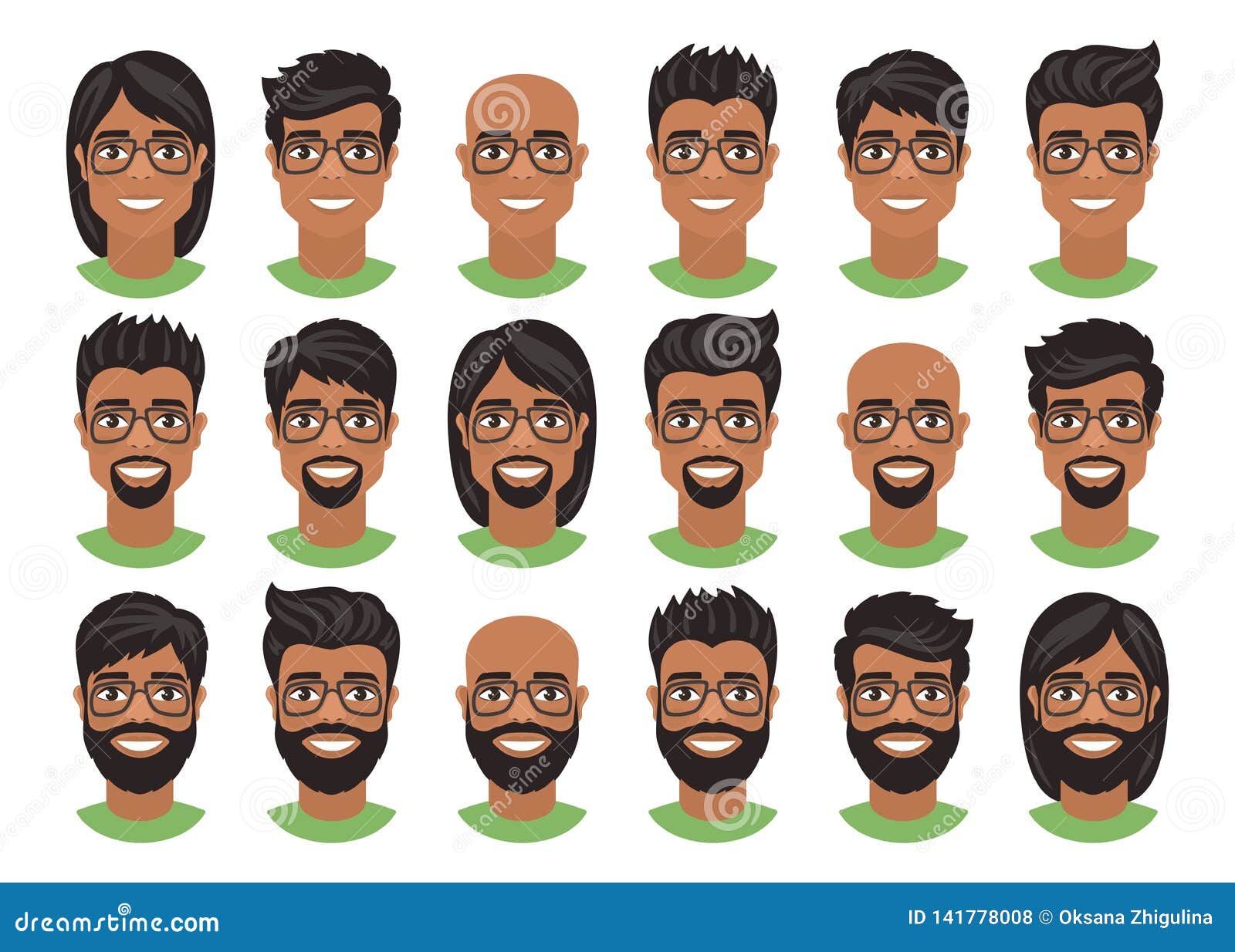 Set of Mens Avatars with Various Hairstyles: Long or Short Hair, Bald, with  Beard or Goatee. Stock Illustration - Illustration of asian, design:  141778008