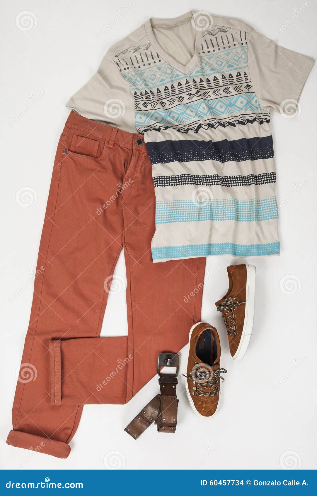 Set Menswear Pants Strap Shirt and Shoes on White Background Stock ...