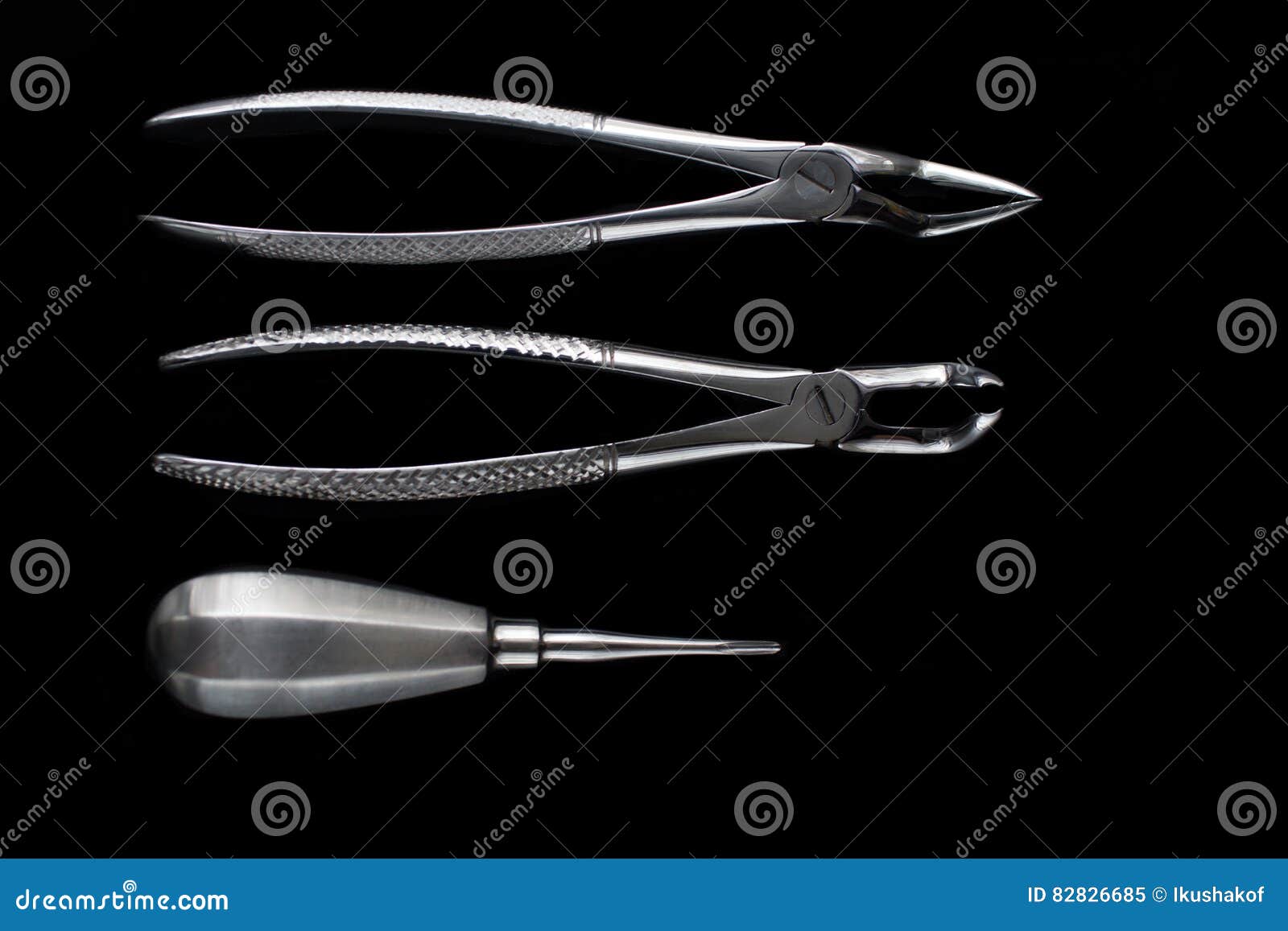 Set of Metal Dental Tools for Tooth Extraction Stock Image Image of