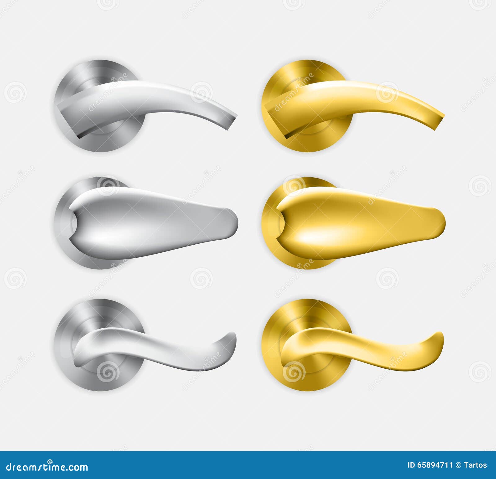 Set of Metal and Gold Door Handles Stock Vector Illustration of