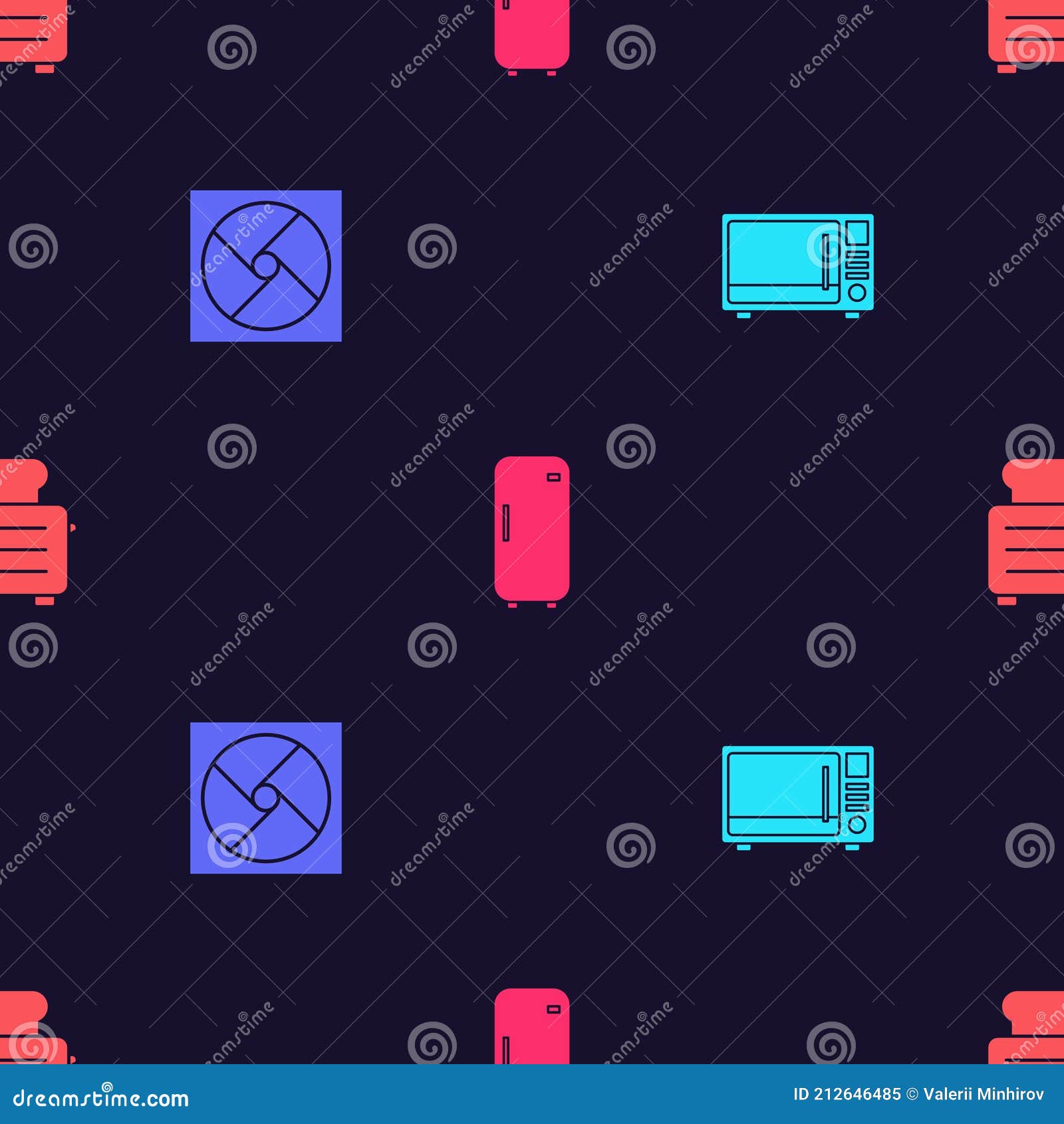 Set Microwave Oven, Ventilation, Refrigerator and Toaster with Toasts