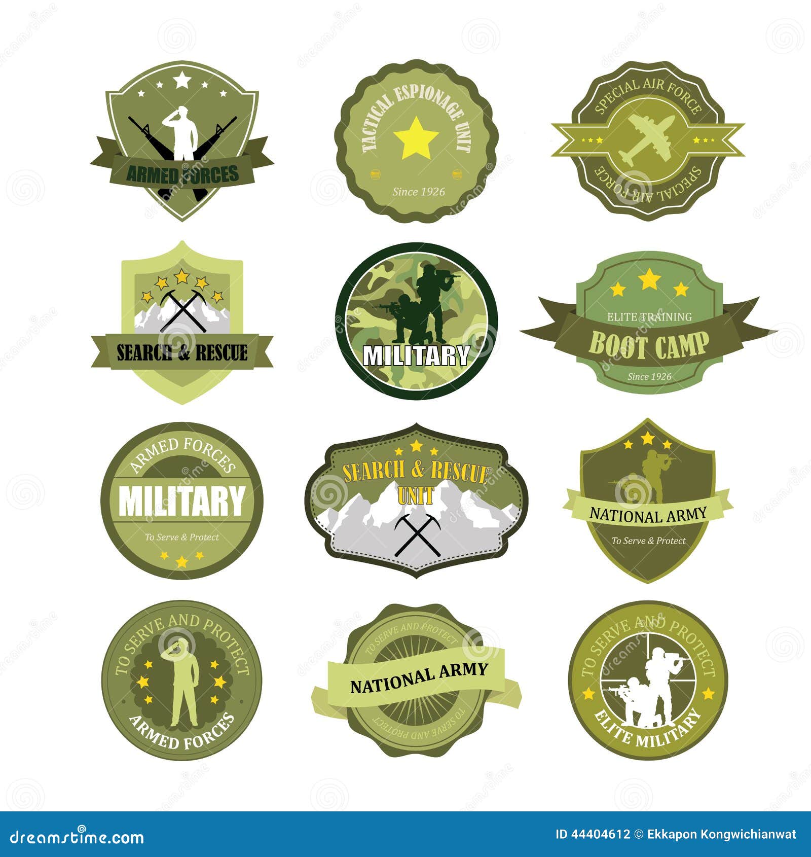 set of military and armed forces badges