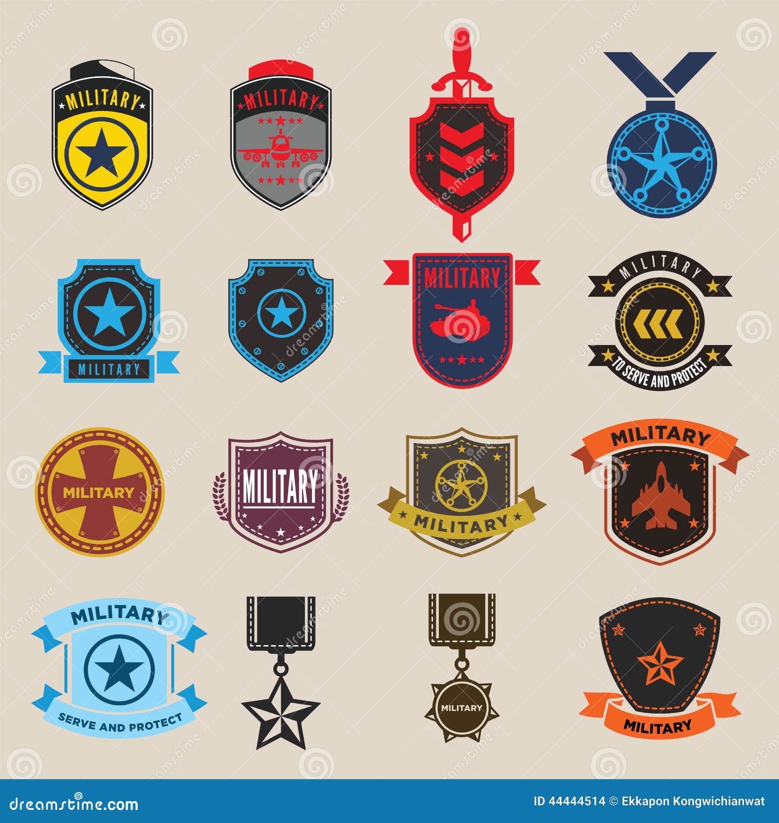 set of military and armed forces badges and labels