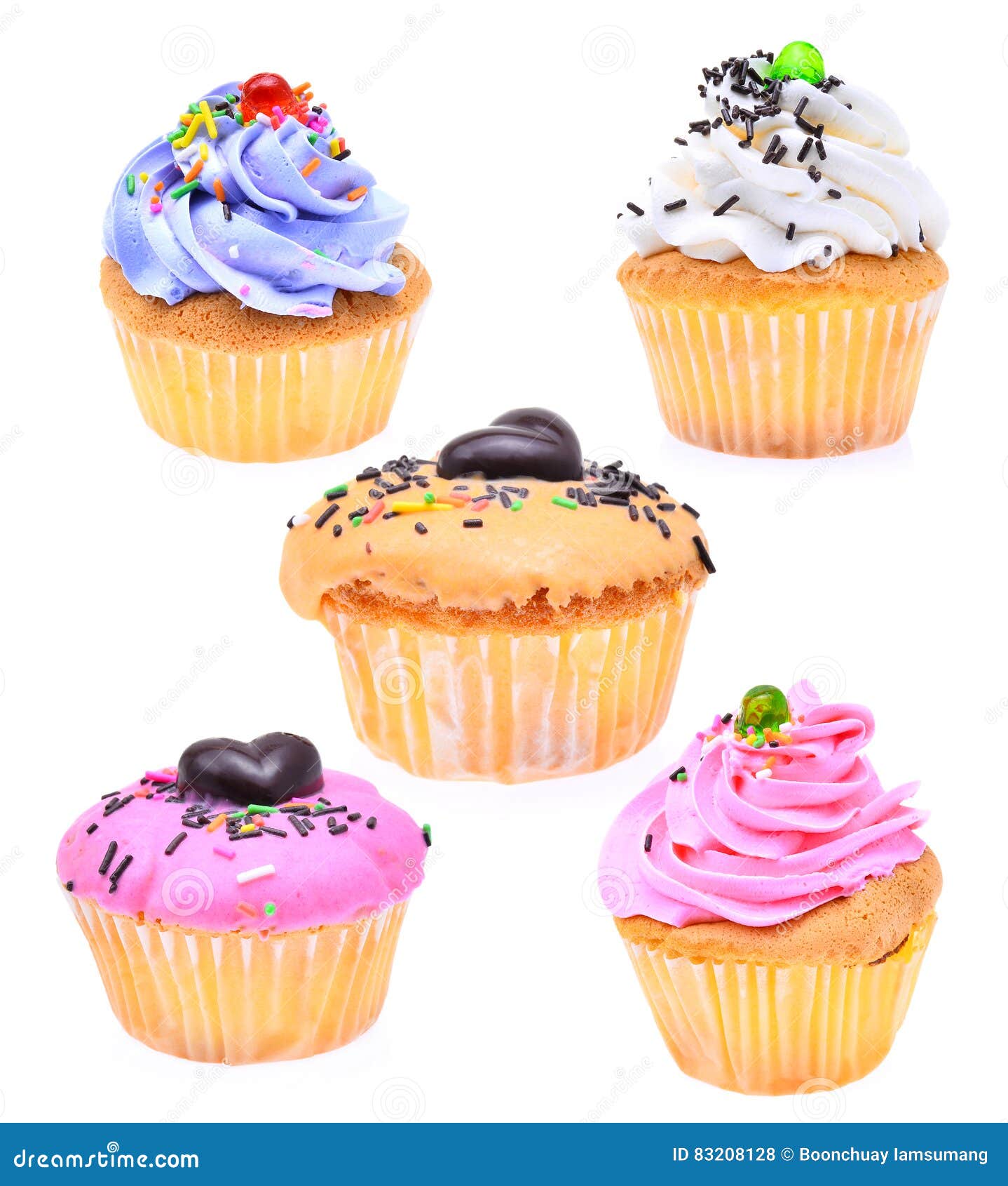 Set of Mini Tasty Cupcake Isolated on White Background Stock Photo