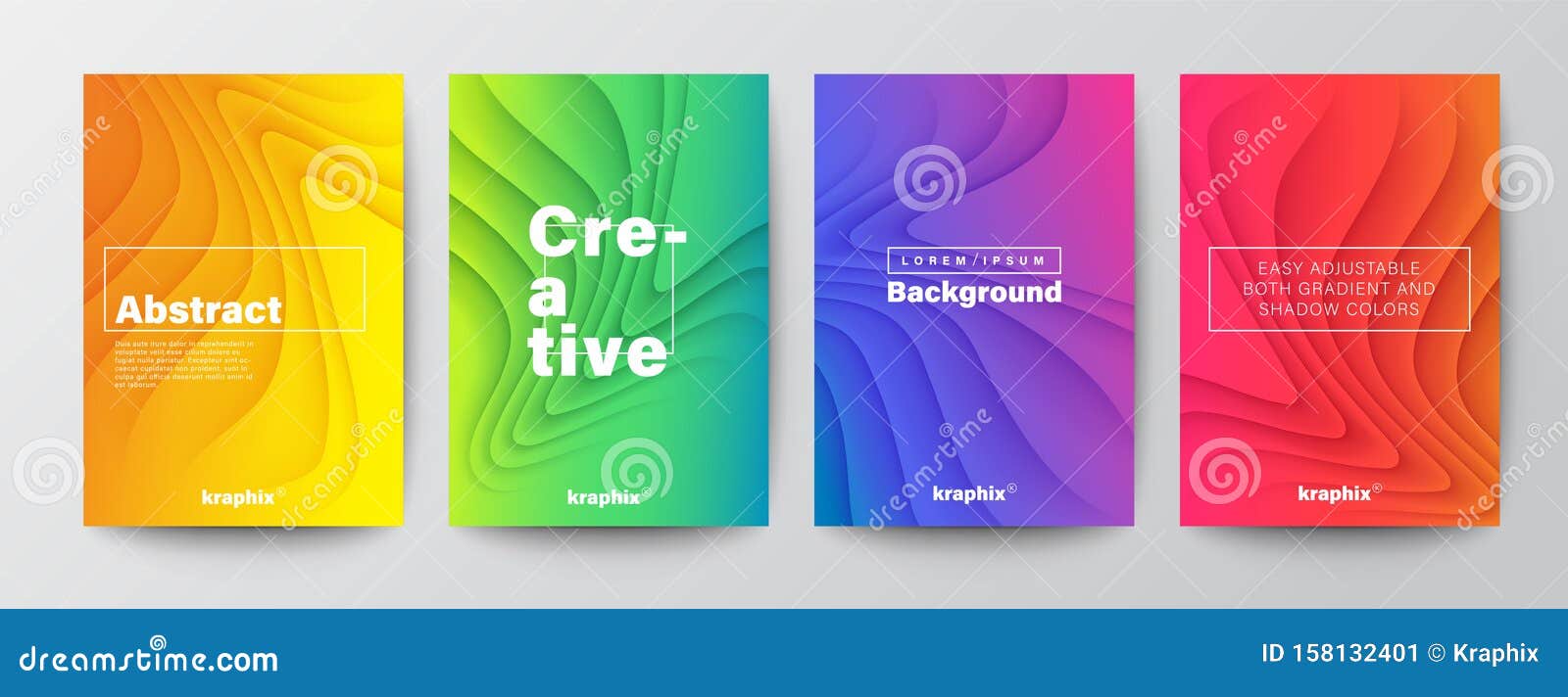 set of minimal abstract organic curved wave  on vivid gradient colors background for brochure, flyer, poster, leaflet