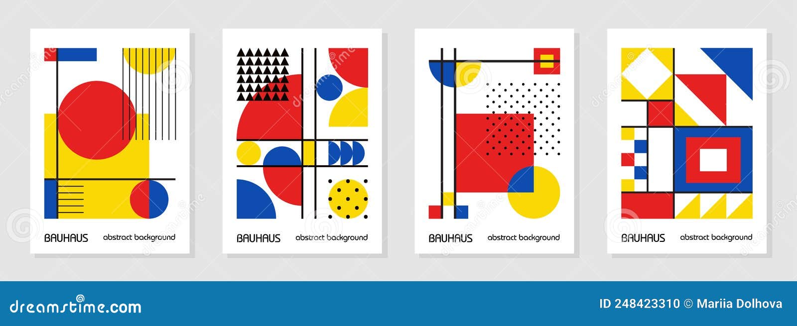 set of 4 minimal vintage 20s geometric  posters, wall art, template, layout with primitive s s. bauhaus retro