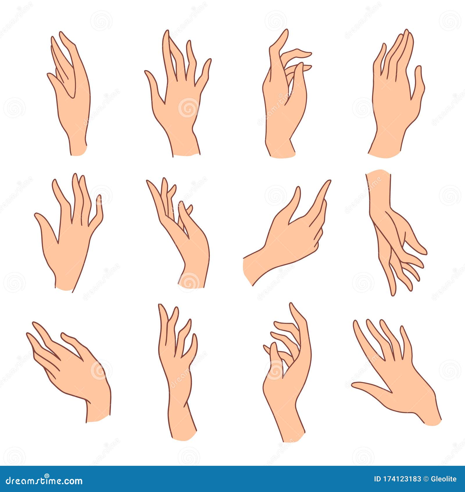 Set Of Minimalistic Colored Female Hands Art Drawings Symbols Or Signs Stock Vector Illustration Of Contour Holding